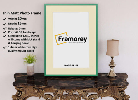 Thin Green Photo Frame With Ivory Mount Flat Wooden Effect Picture Frame Maxi Art Poster Frames - FRAMOREY