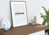 Thin Green Photo Frame With White Mount Flat Wooden Effect Picture Frame Maxi Art Poster Frames - FRAMOREY