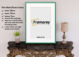 Thin Green Photo Frame With White Mount Flat Wooden Effect Picture Frame Maxi Art Poster Frames - FRAMOREY