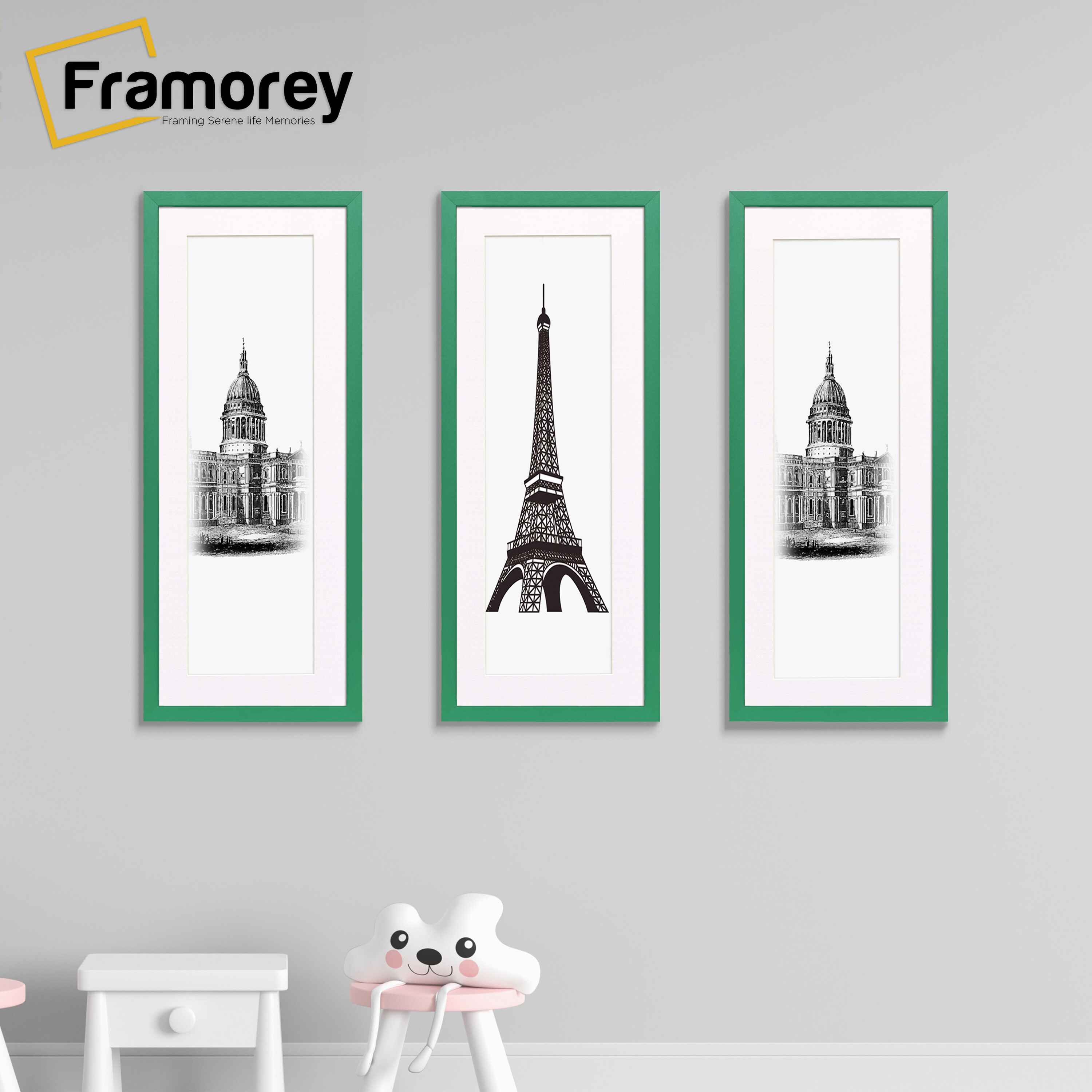 Thin Matt Panoramic Green Picture Frames With White Mount