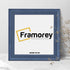 Square Grey Wooden picture frame shown from front view on a plain white surface standing with a wall