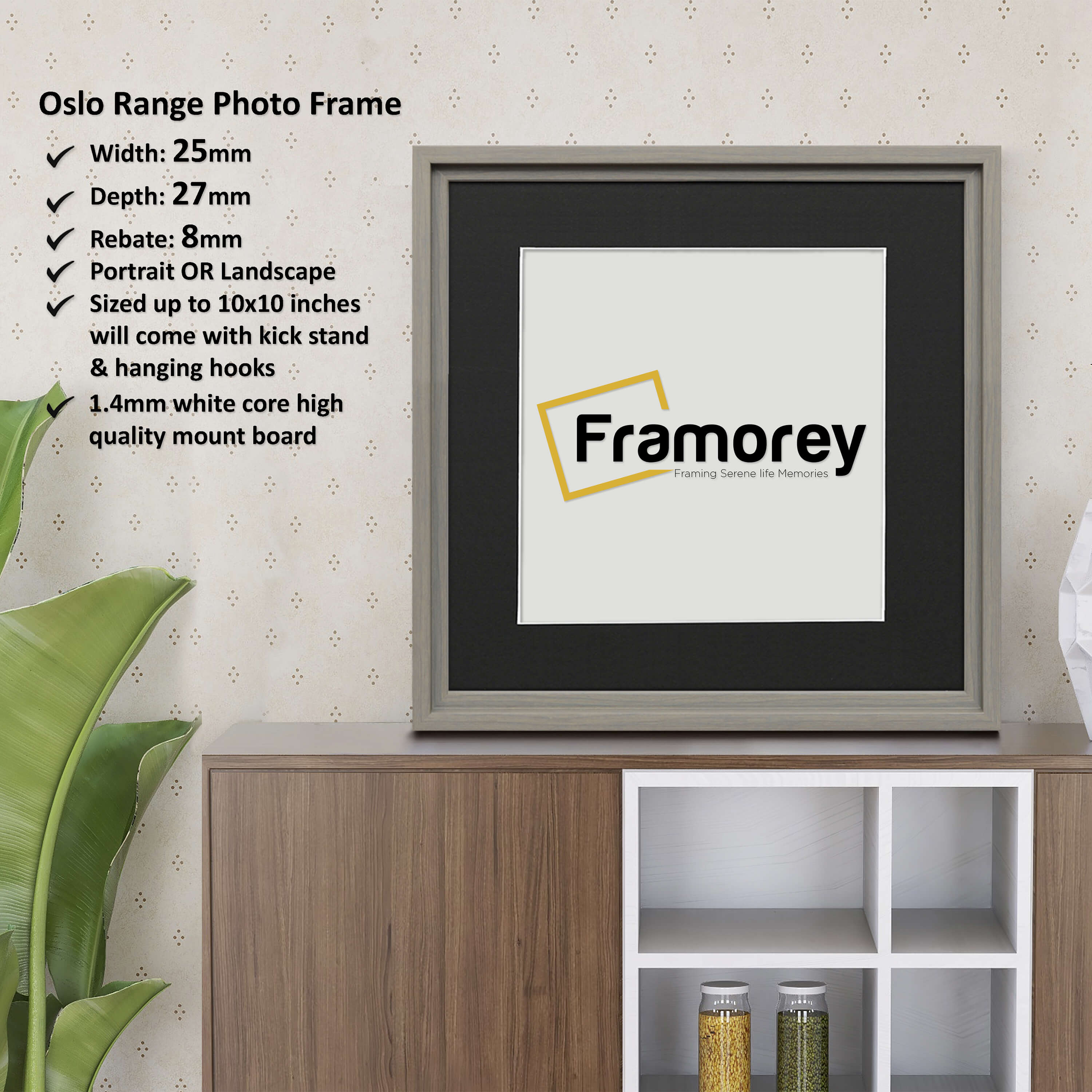 Square Size Grey Oslo Photo Frames Wall Art Frames With Black Mount
