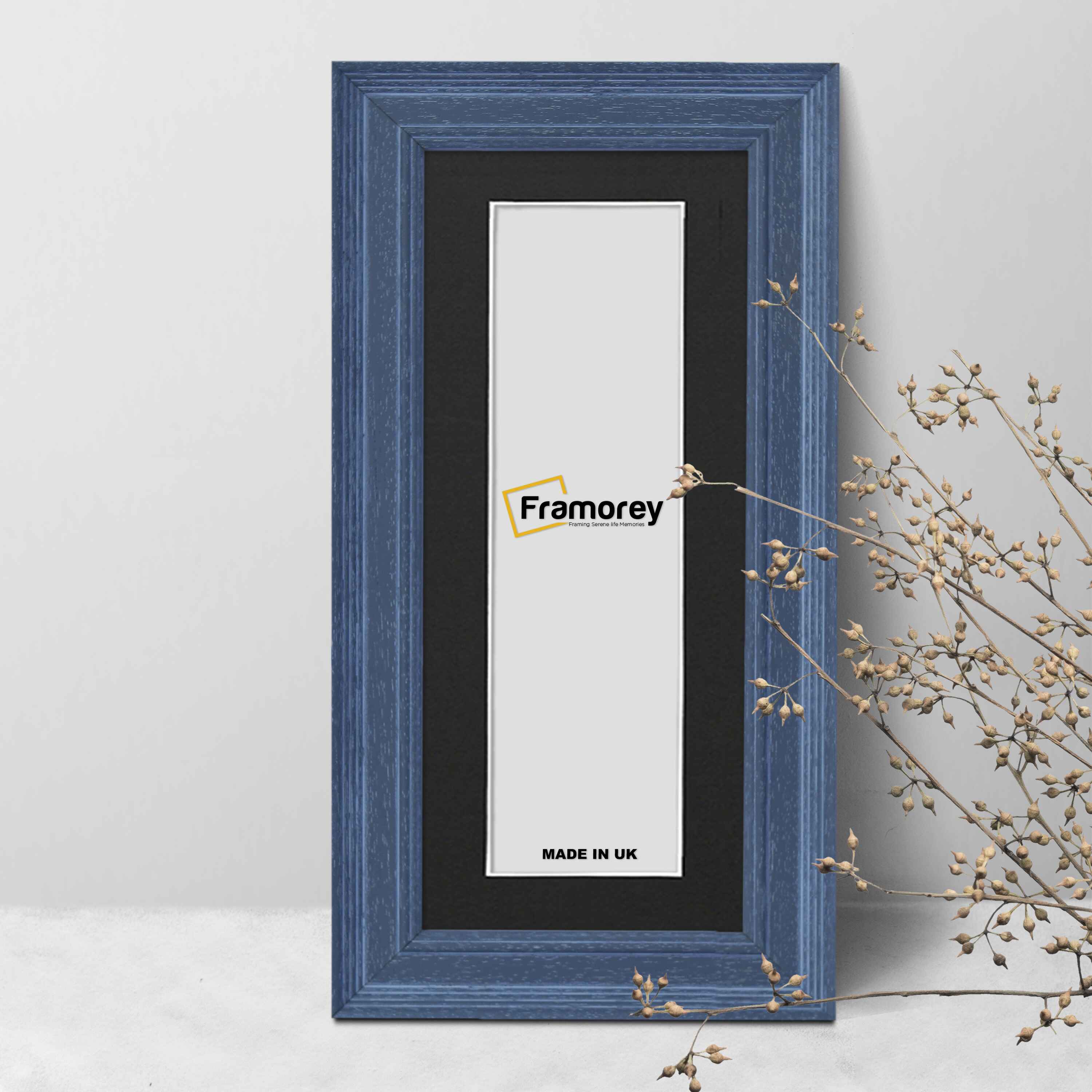 Panoramic Size Grained Grey Picture Frame Photo Frame Fletcher Wood With Black Mount