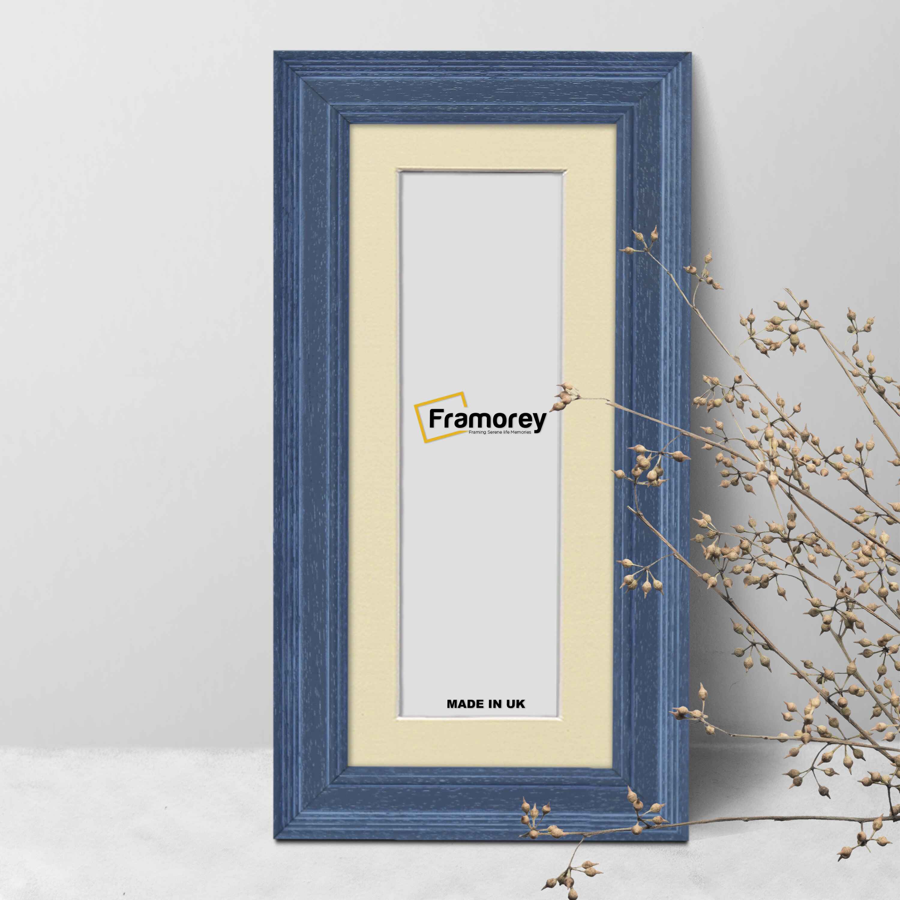 Panoramic Size Grained Grey Picture Frame Photo Frame Fletcher Wood With Ivory Mount