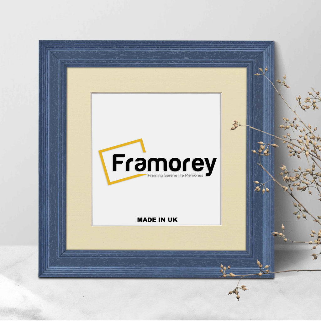 Square Size Grained Grey Picture Frame Fletcher Wood Style With Ivory Mount