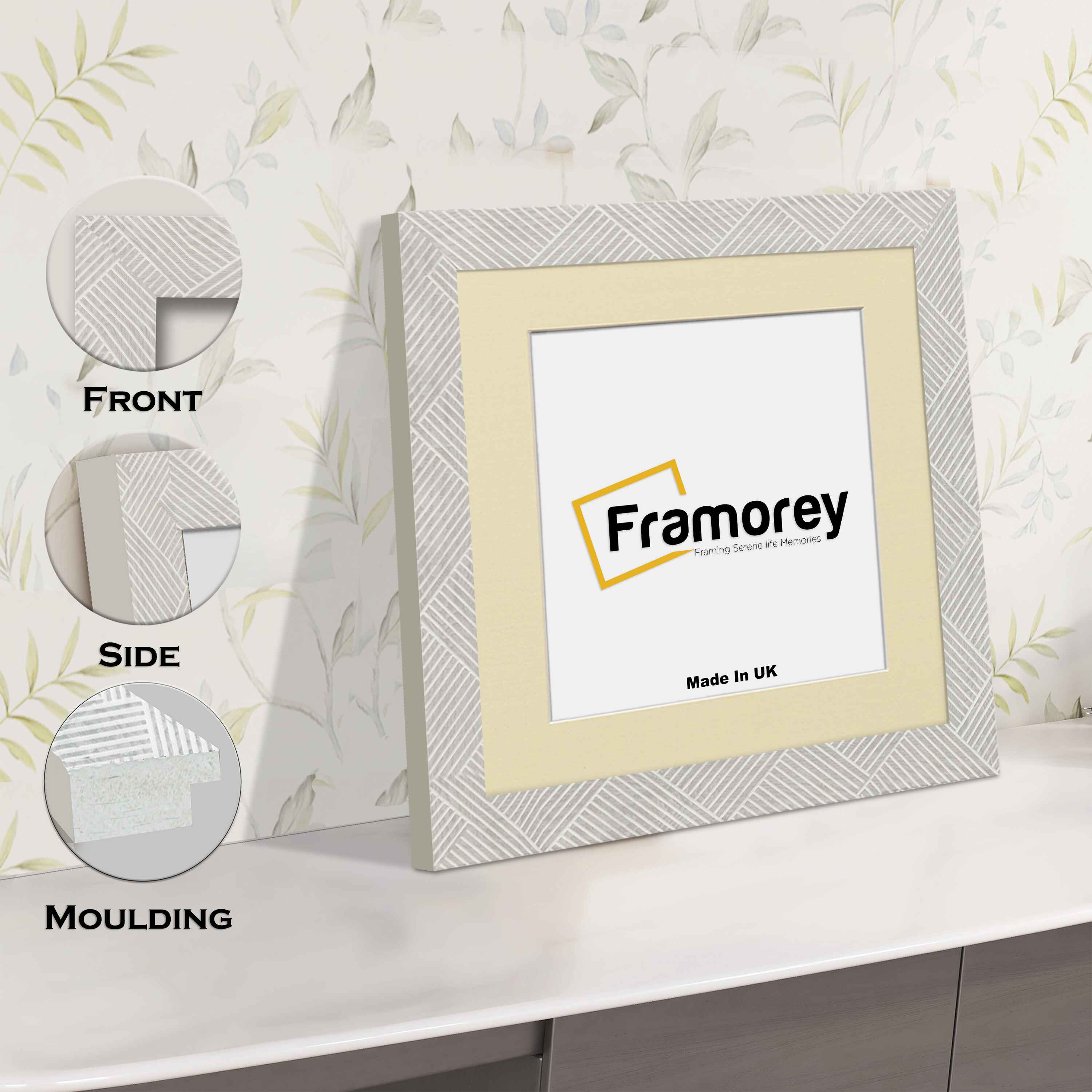 Square Size Grey Perisa Photo Frames Home Decor Frames With Ivory Mount