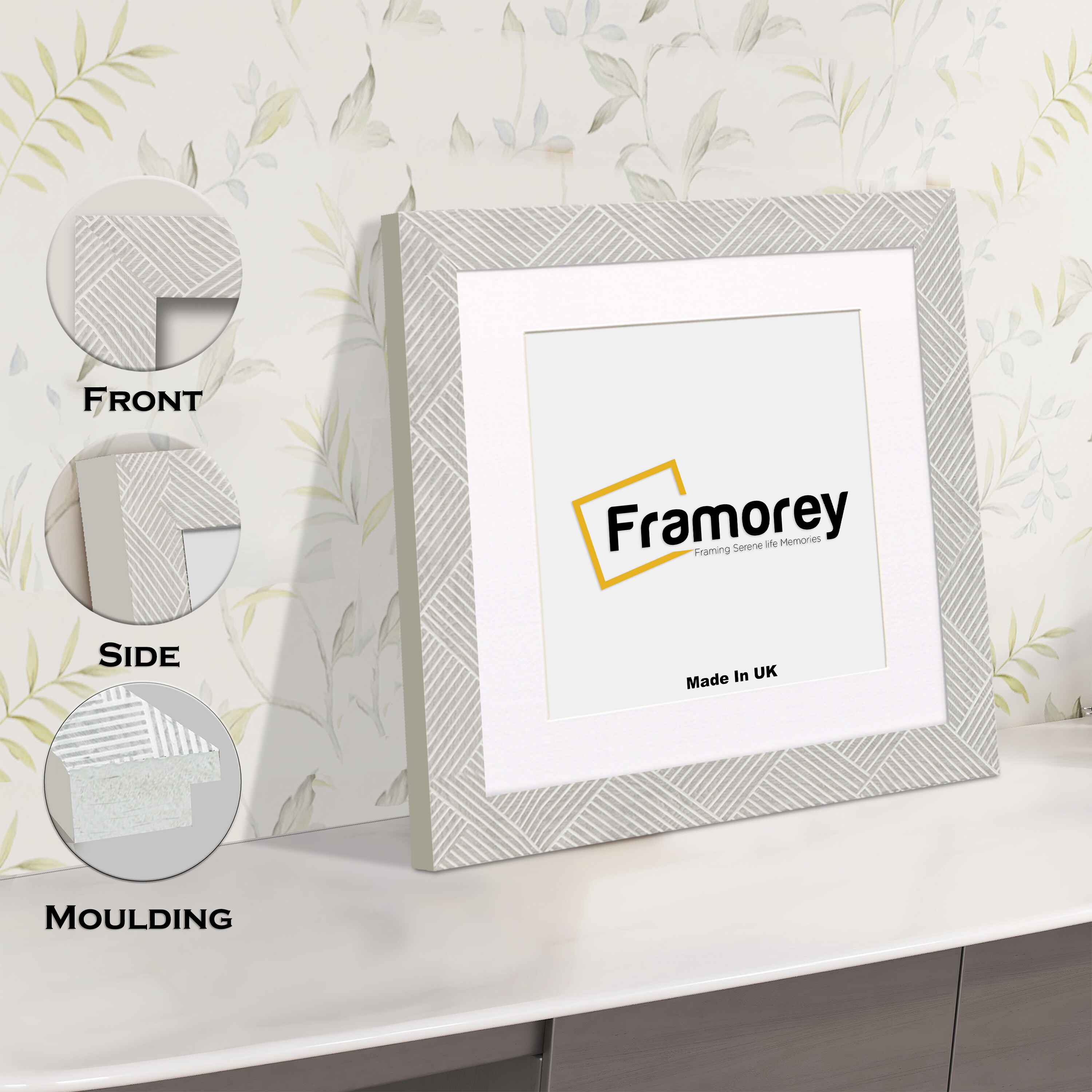 Square Size Grey Perisa Photo Frames Home Decor Frames With White Mount