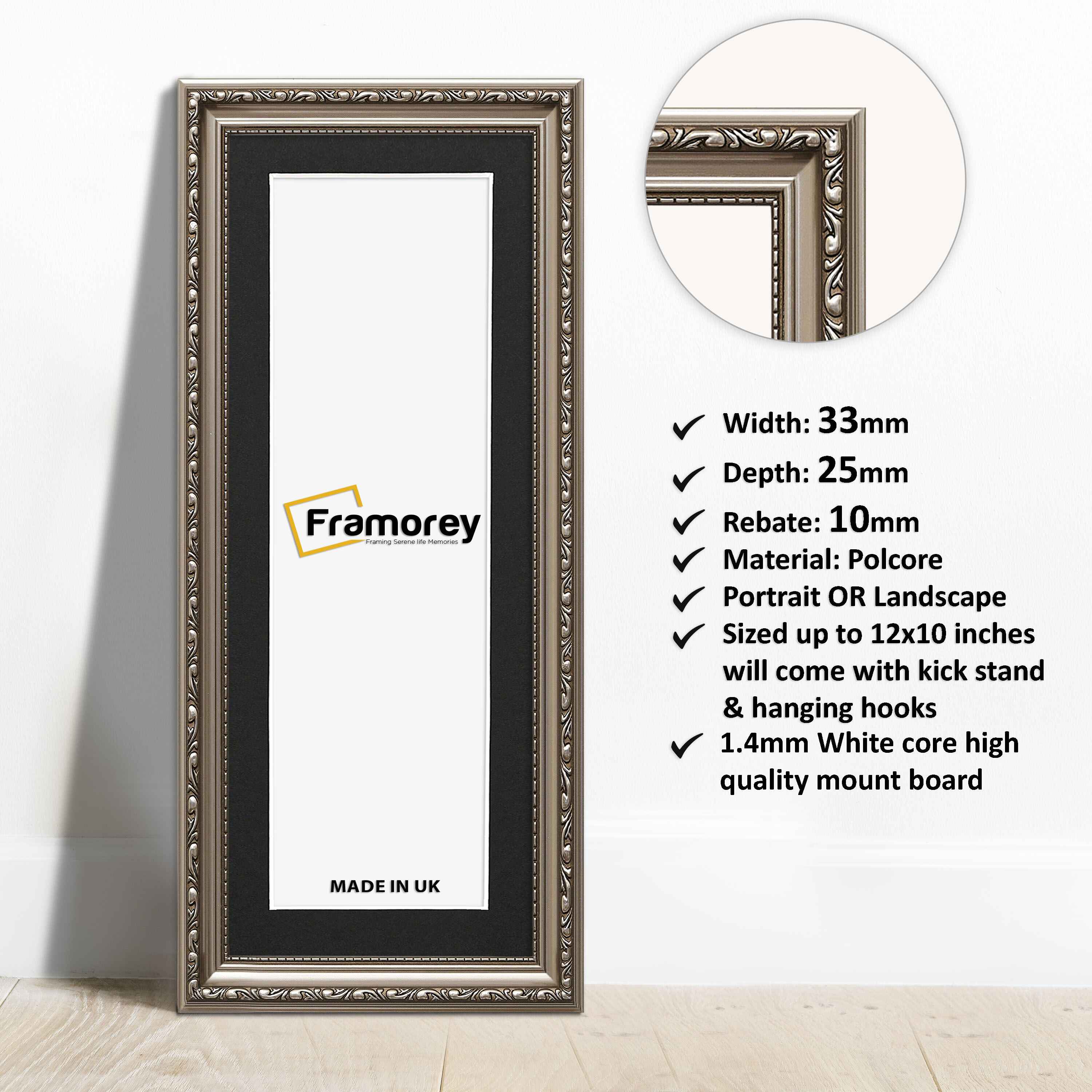 Panoramic Size Gun Metal Picture Frame Shabby Wall Frames With Black Mount
