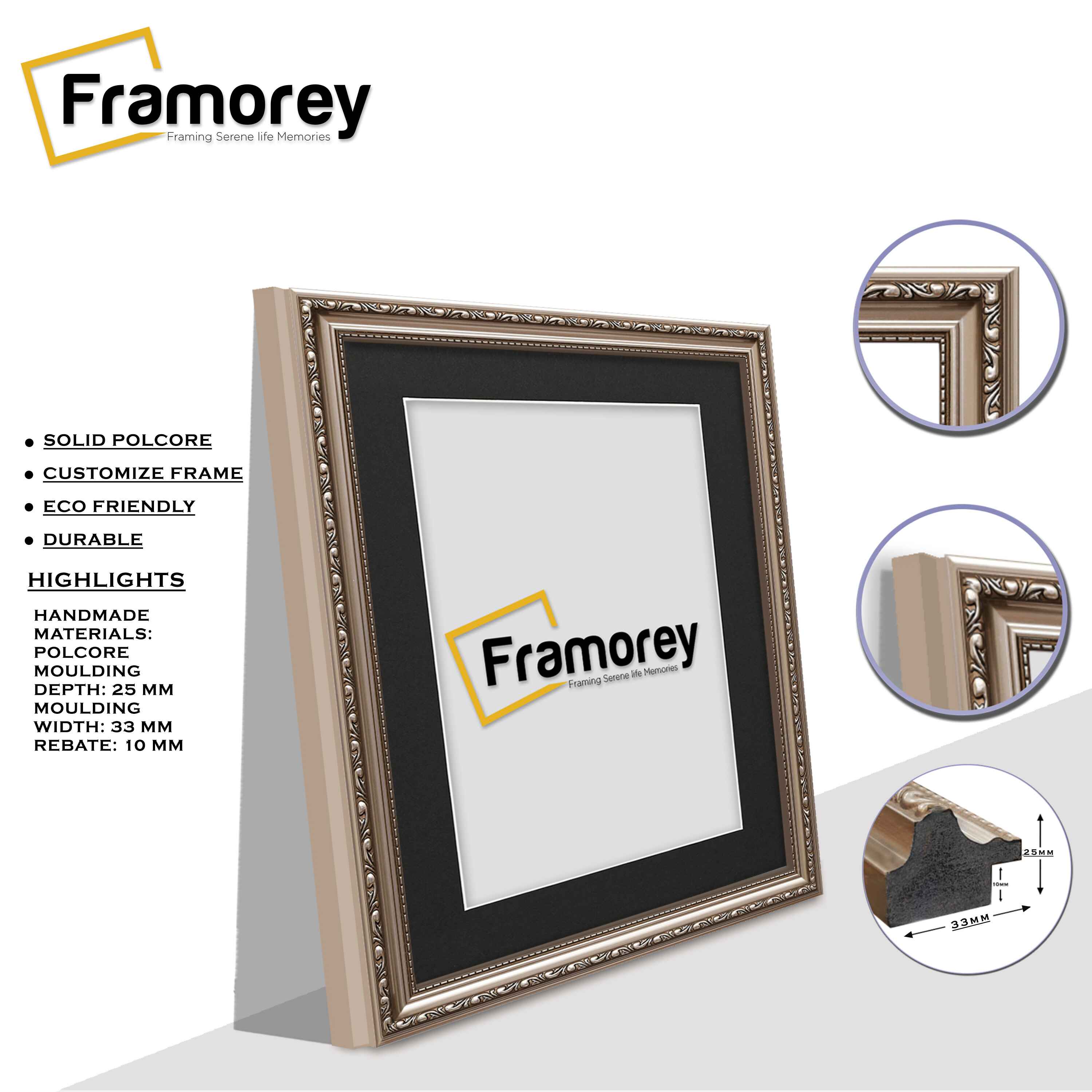 Square Size Gun Metal Shabby Picture Frame With Black Mount