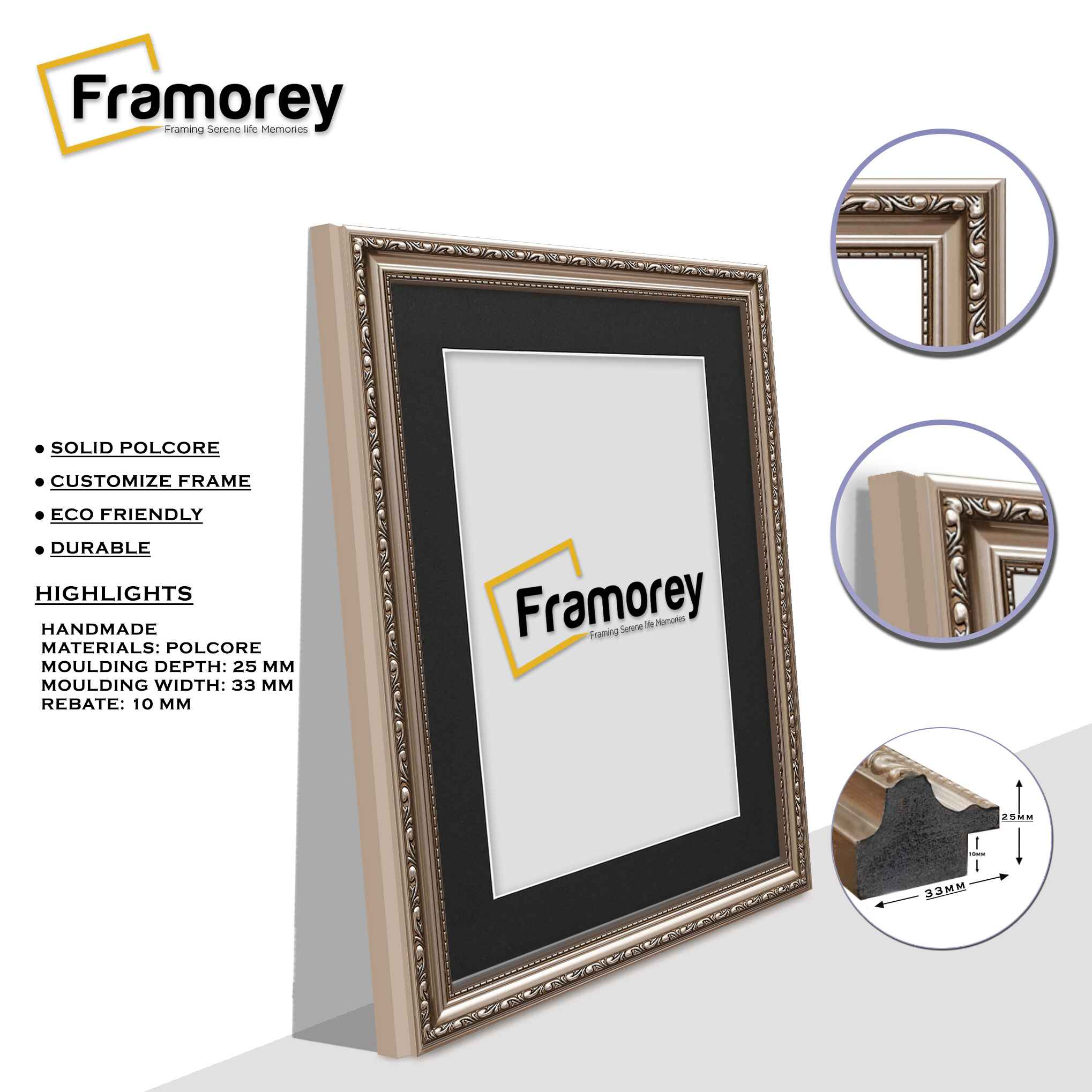 Gun Metal Shabby Ornate Picture Frame Wall Art Photo Frames With Black Mount