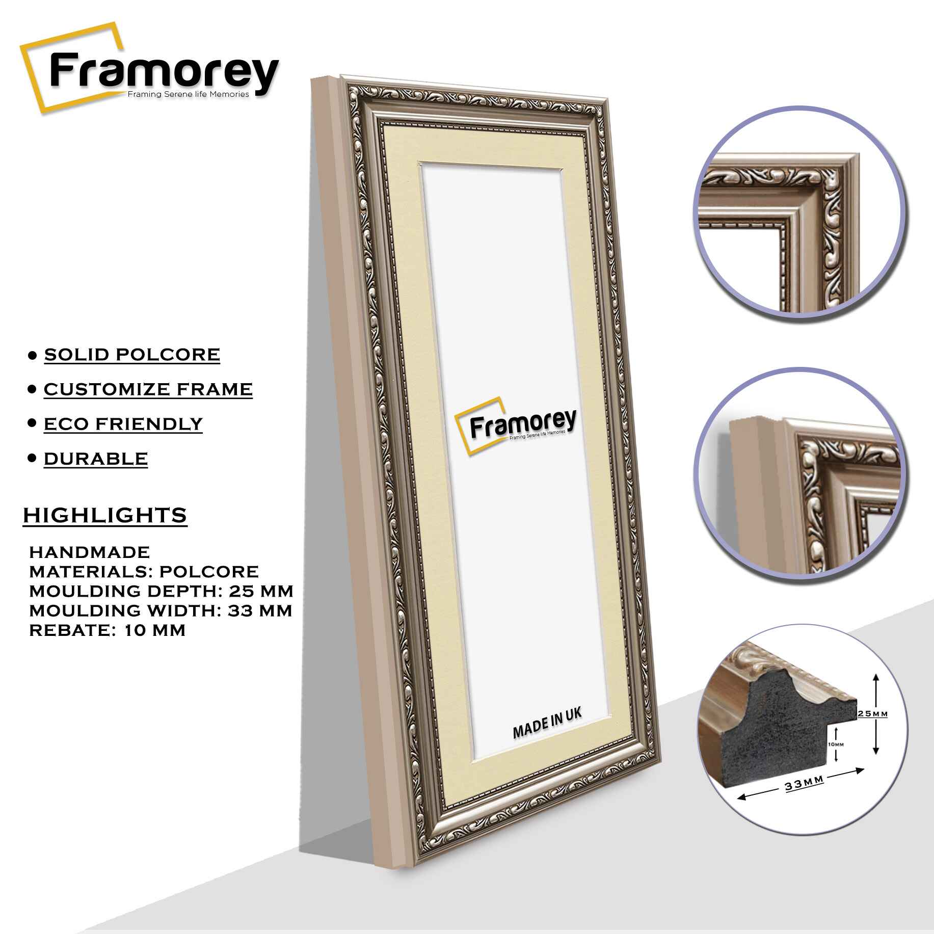 Panoramic Size Gun Metal Picture Frame Shabby Wall Frames With Ivory Mount