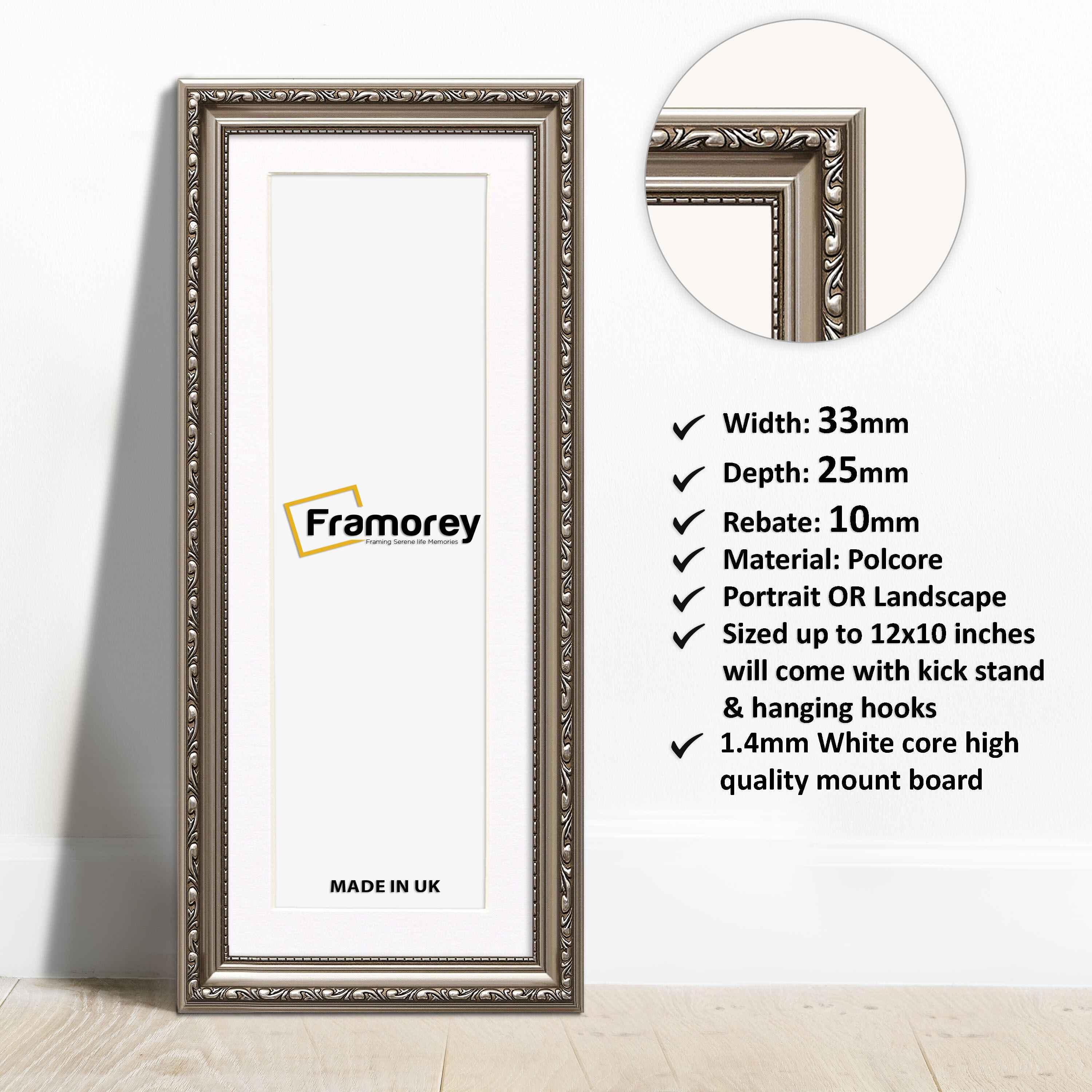 Panoramic Size Gun Metal Picture Frame Shabby Wall Frames With White Mount