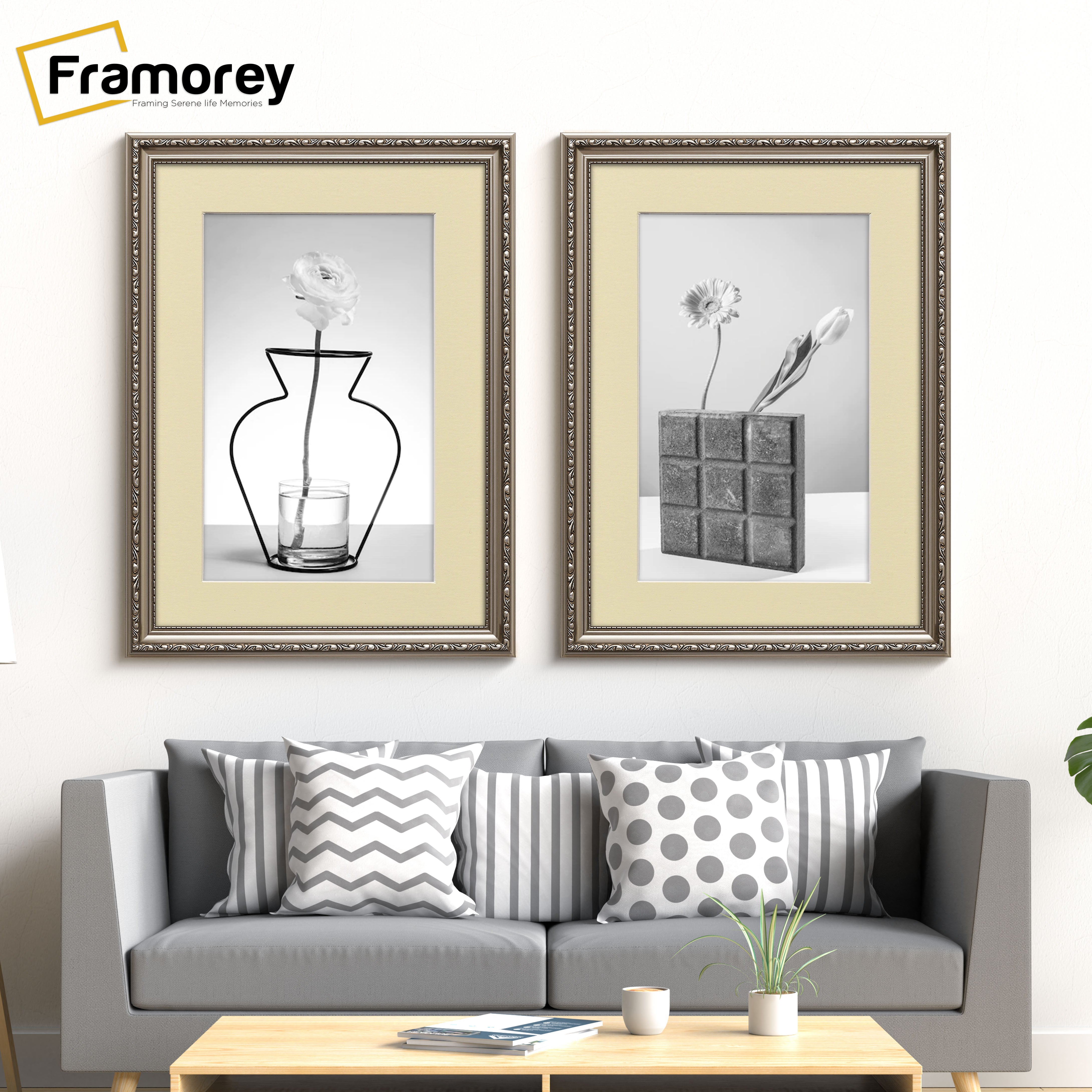 Gun Metal Shabby Ornate Picture Frame Frames With Ivory Mount Photo