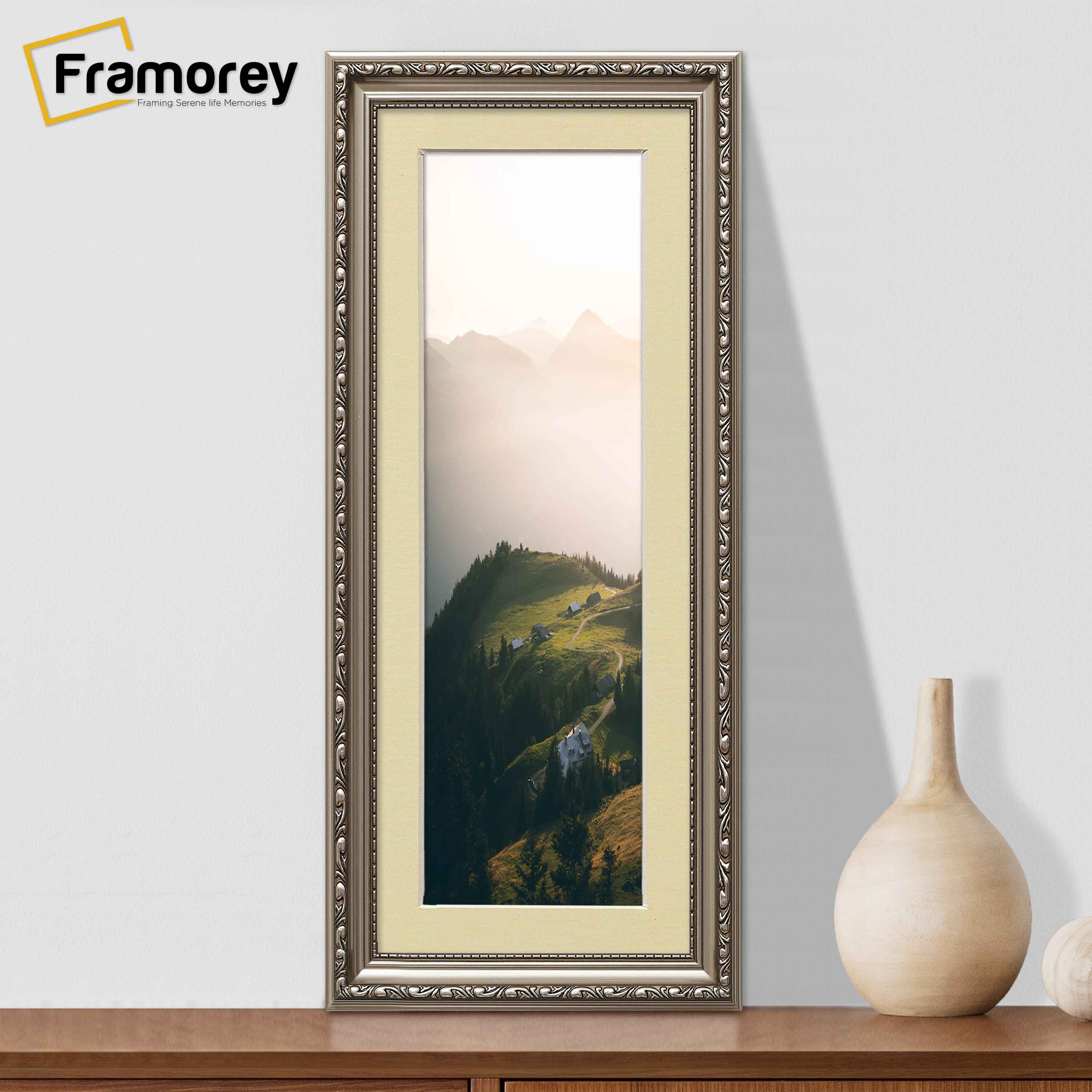 Panoramic Size Gun Metal Picture Frame Shabby Wall Frames With Ivory Mount