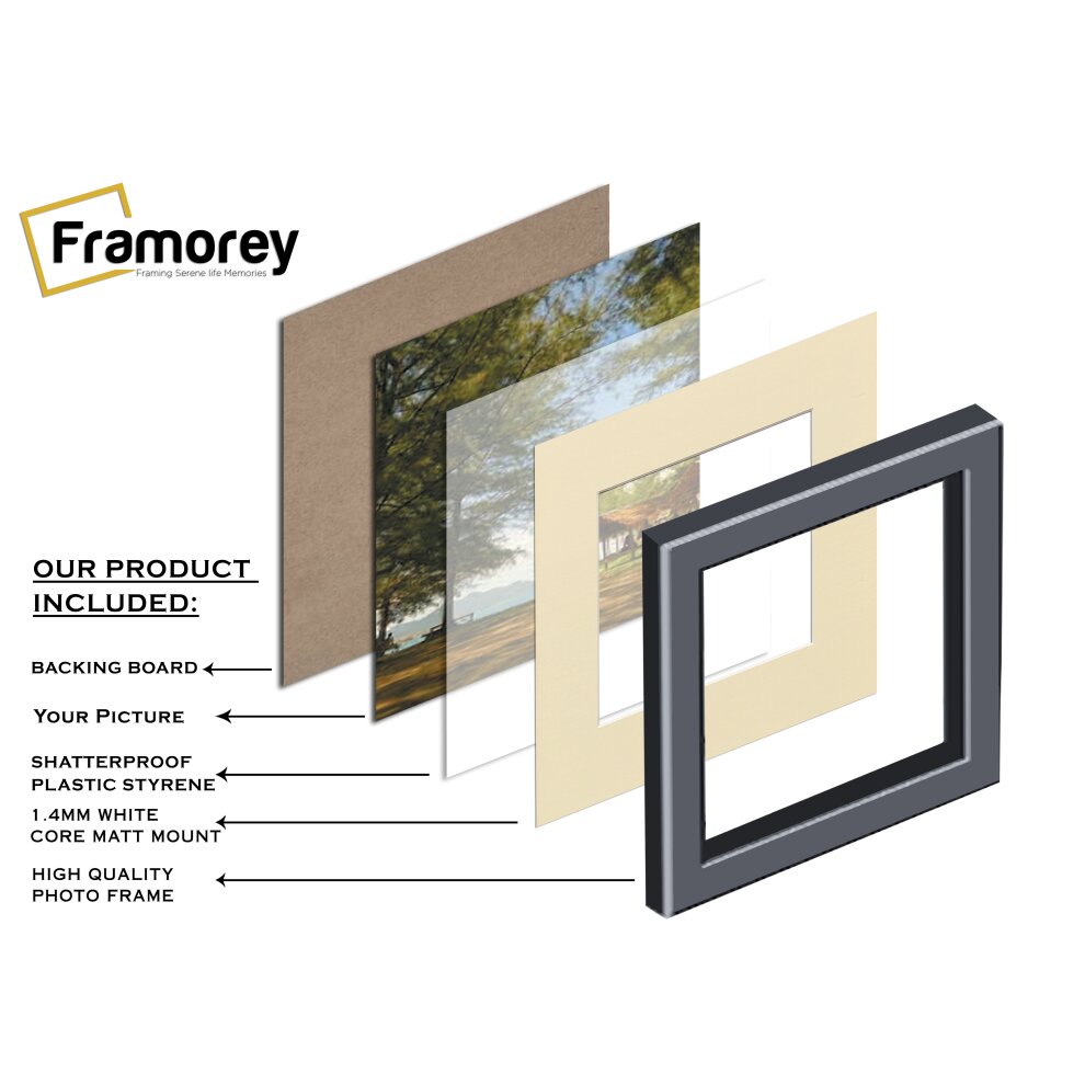 Step Style Square Size Black Picture Frame With Ivory Mount