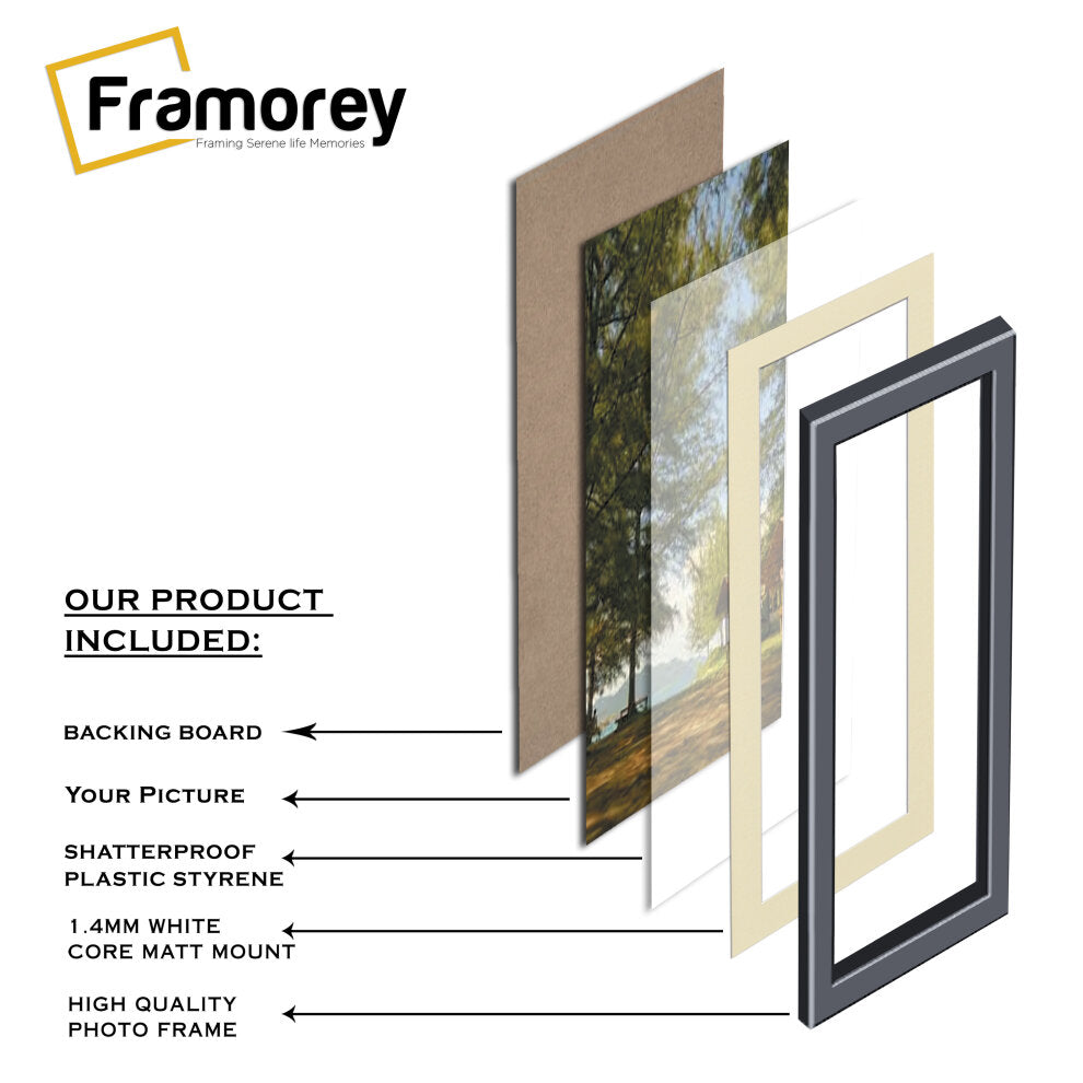 Panoramic Size Brushed Gold Engraved Frames Handmade Poster Frames With Ivory Mount