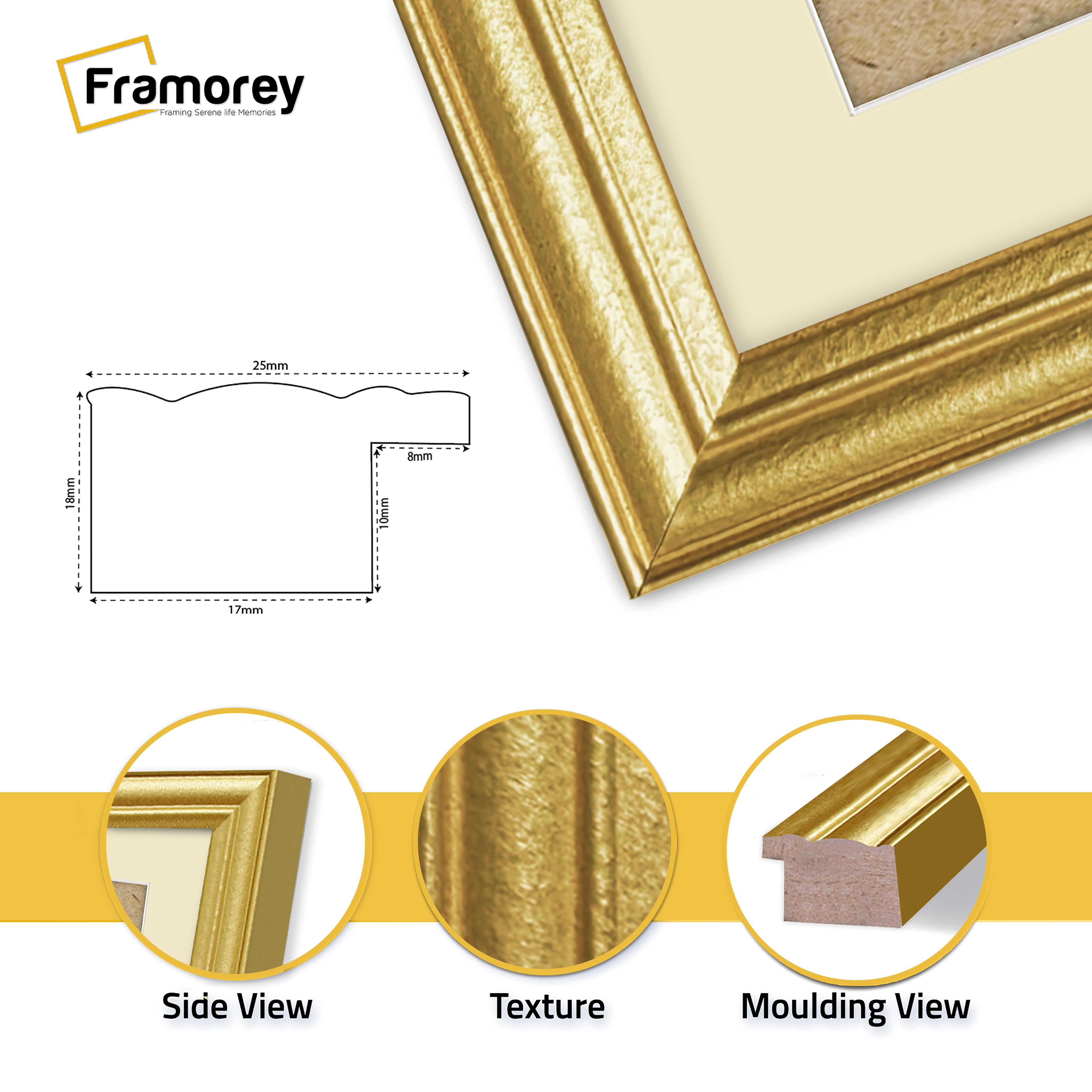 Antique Style Gold Picture Frame Wall Art Photo Frame With Ivory Mount