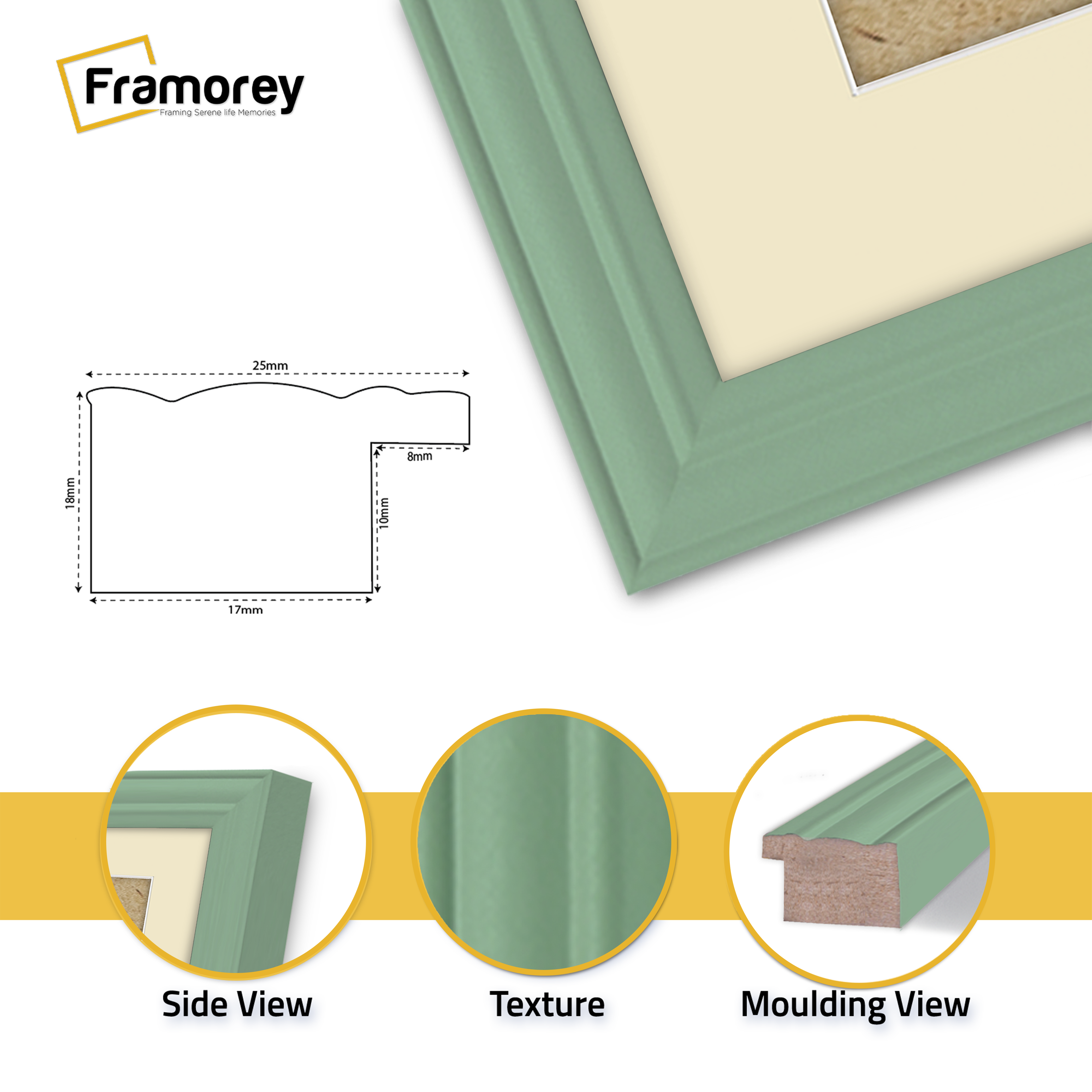 Antique Style Green Picture Frames Wall Art Photo Frame With Ivory Mount