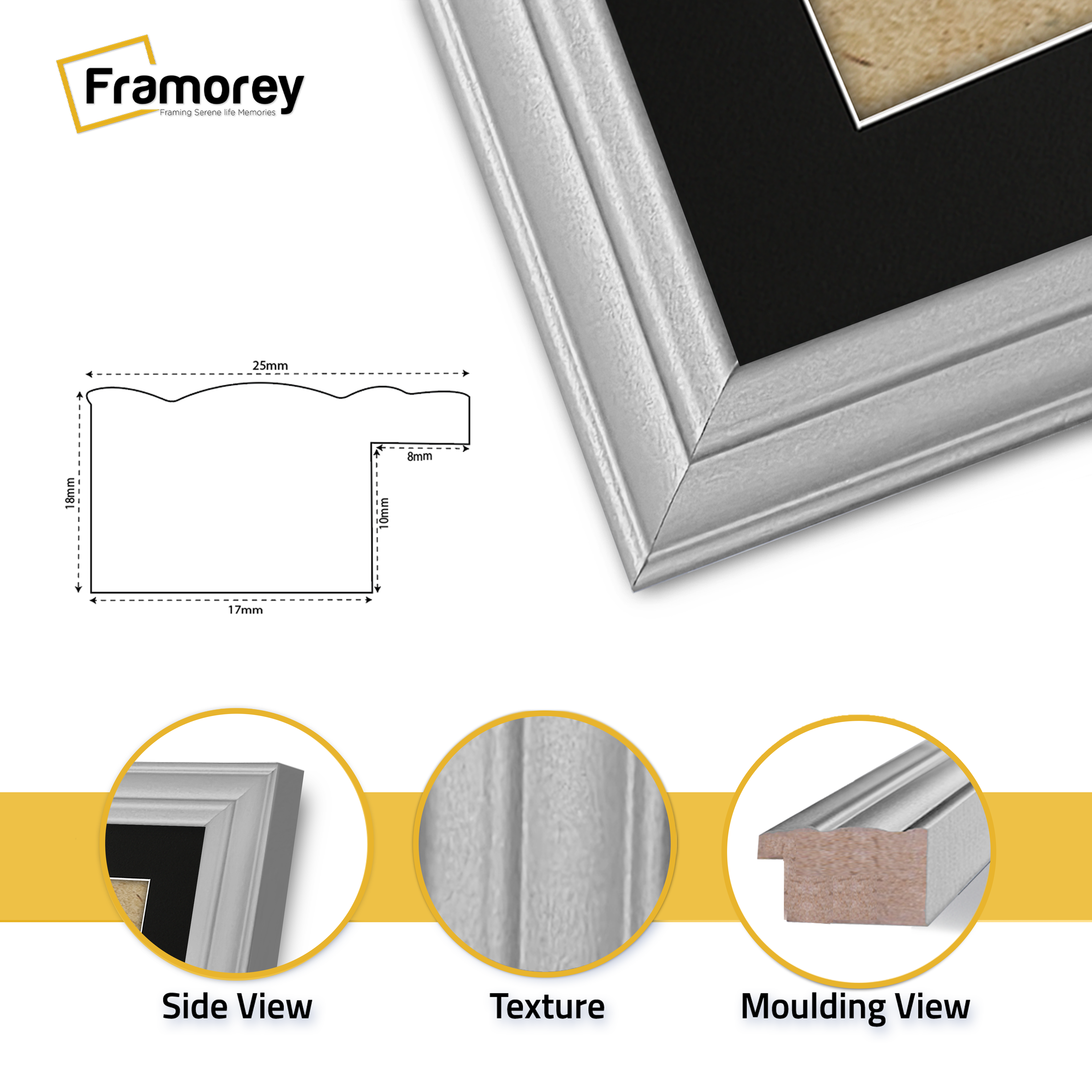 Antique Style Silver Picture Frame Wall Art Photo Frame With Black Mount