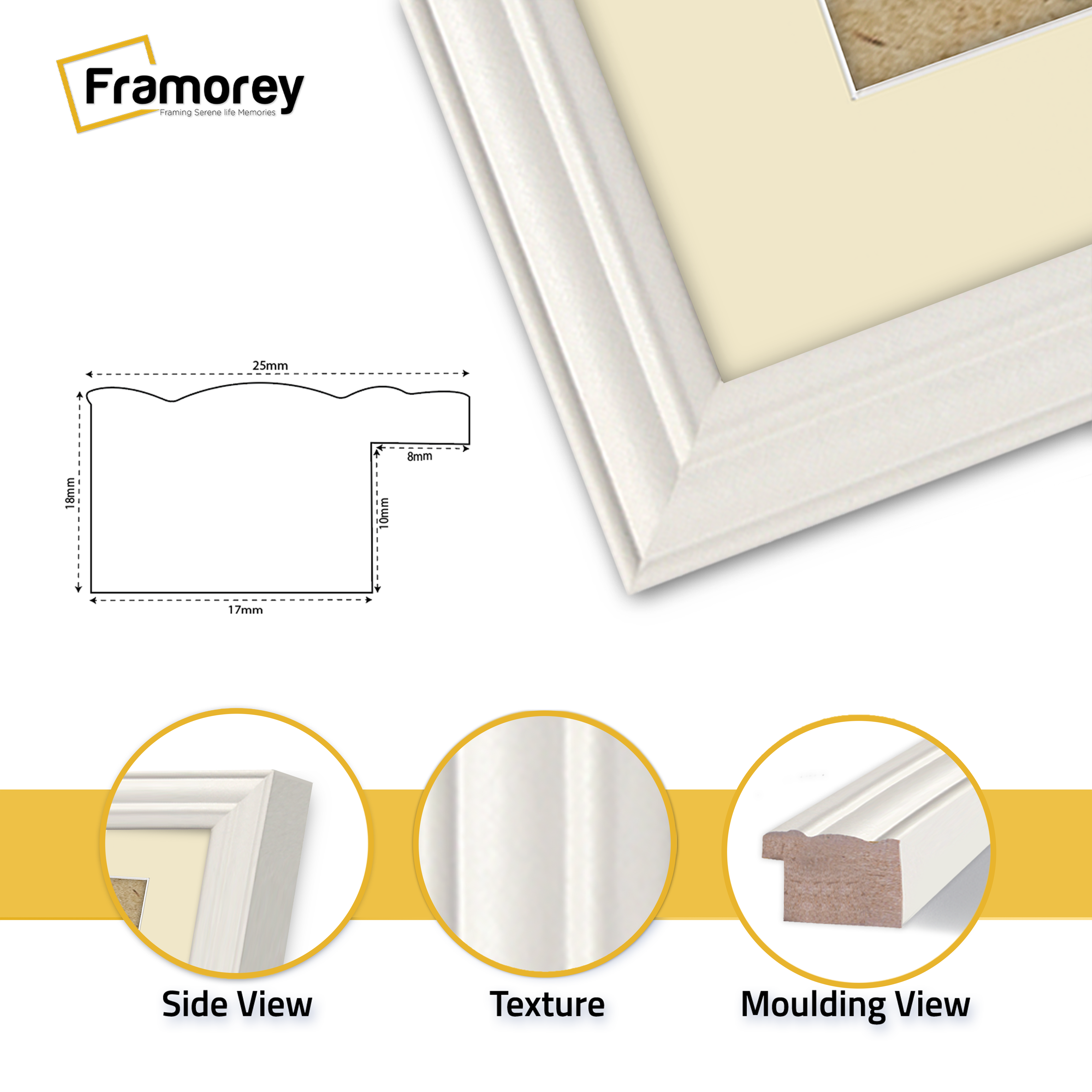 Antique Style White Picture Frame Wall Art Photo Frame With Ivory Mount