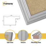 Silver picture frame close view profile showing moulding depth and edge detail for wall art or photo display