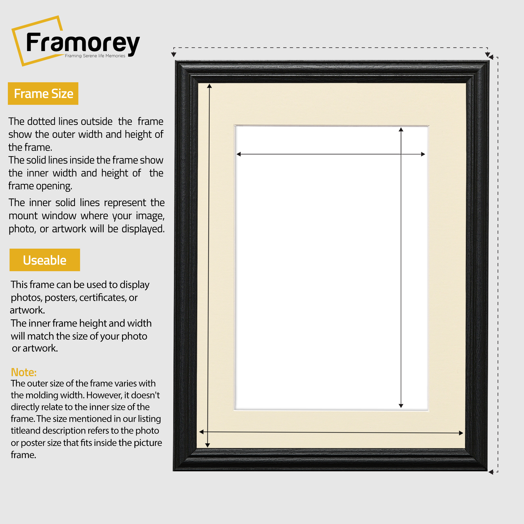 Antique Style Black Picture Frame Wall Art Photo Frame With Ivory Mount