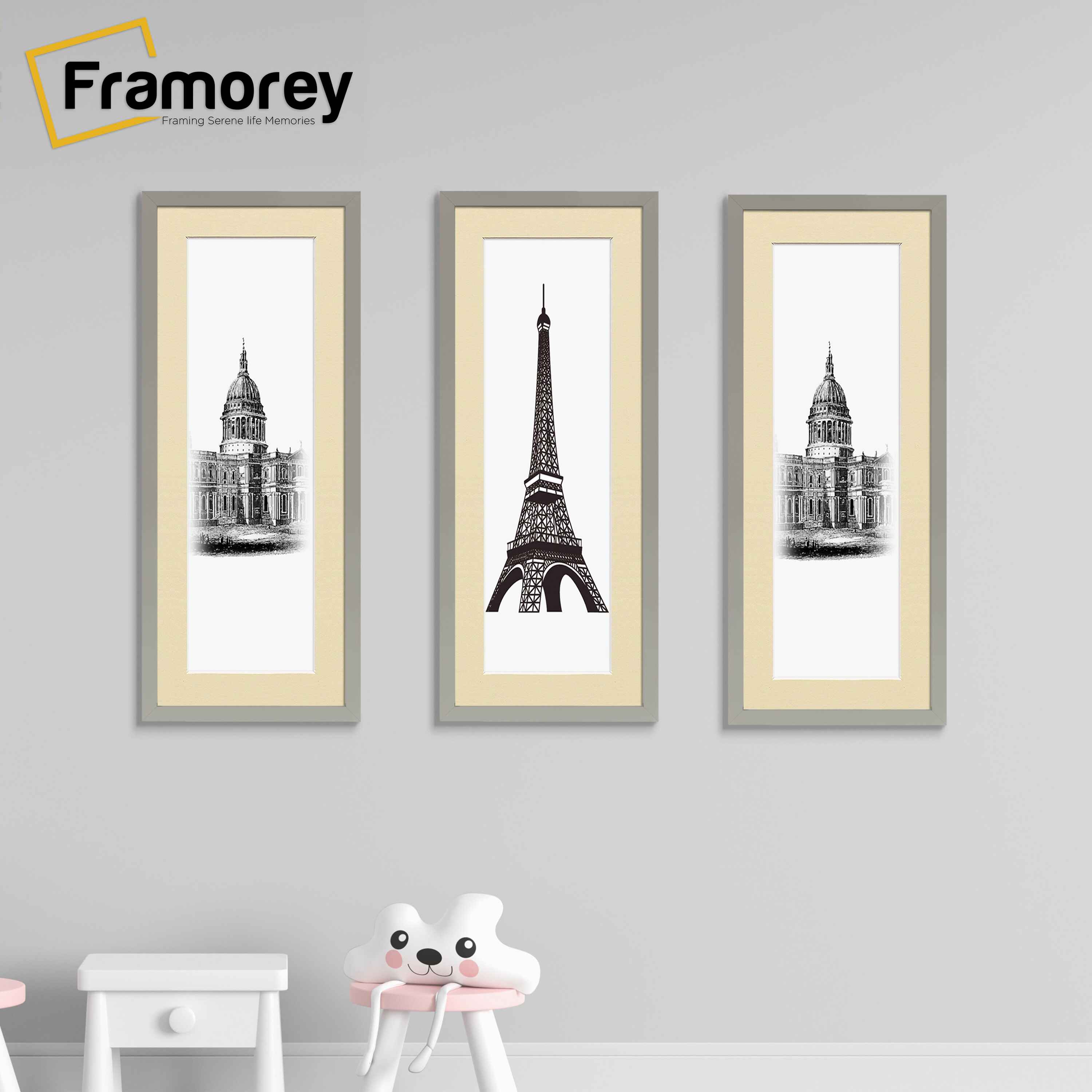 Thin Matt Panoramic Light Grey Pictures Frames With Ivory Mount