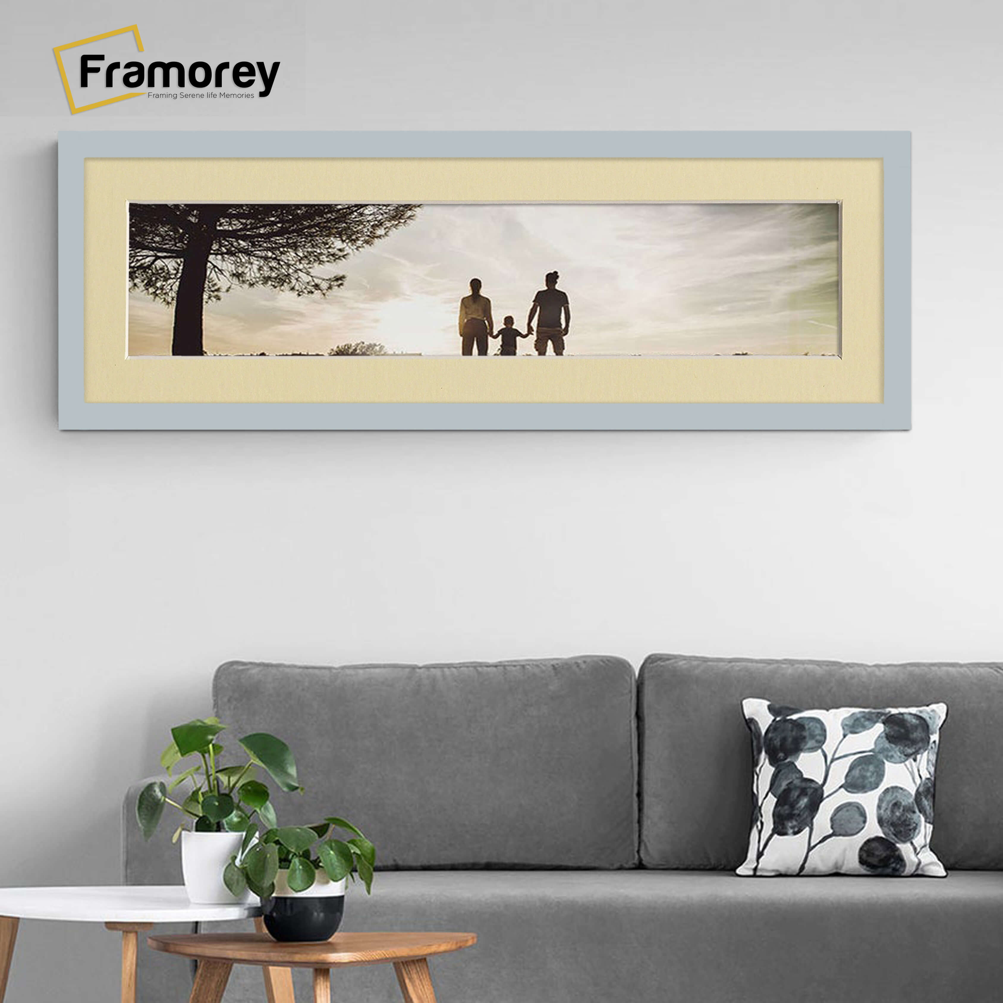 Panoramic Light Grey Picture Frame With Ivory Mount Wall Décor Frame
