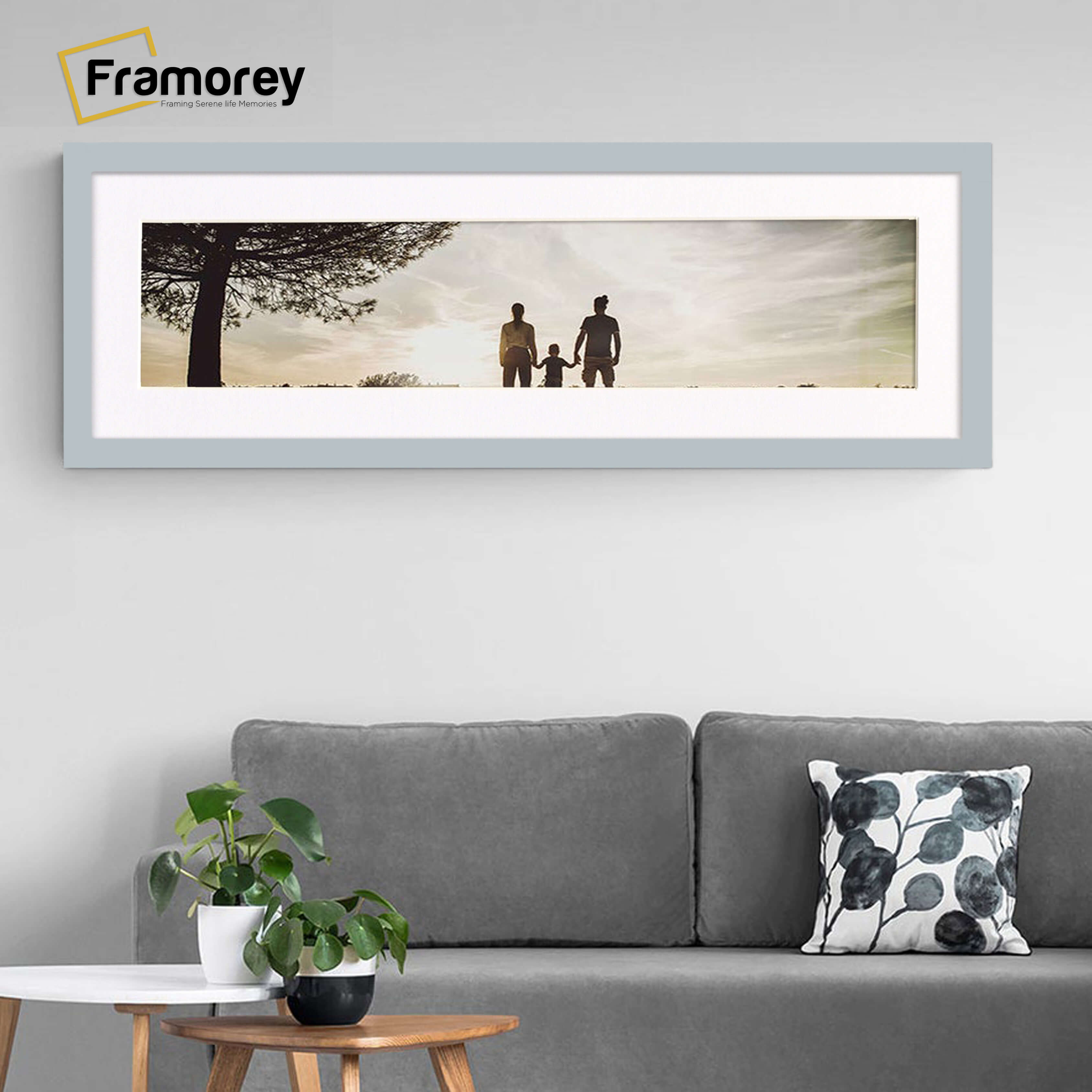 Panoramic Light Grey Picture Frame With White Mount Wall Décor Frame