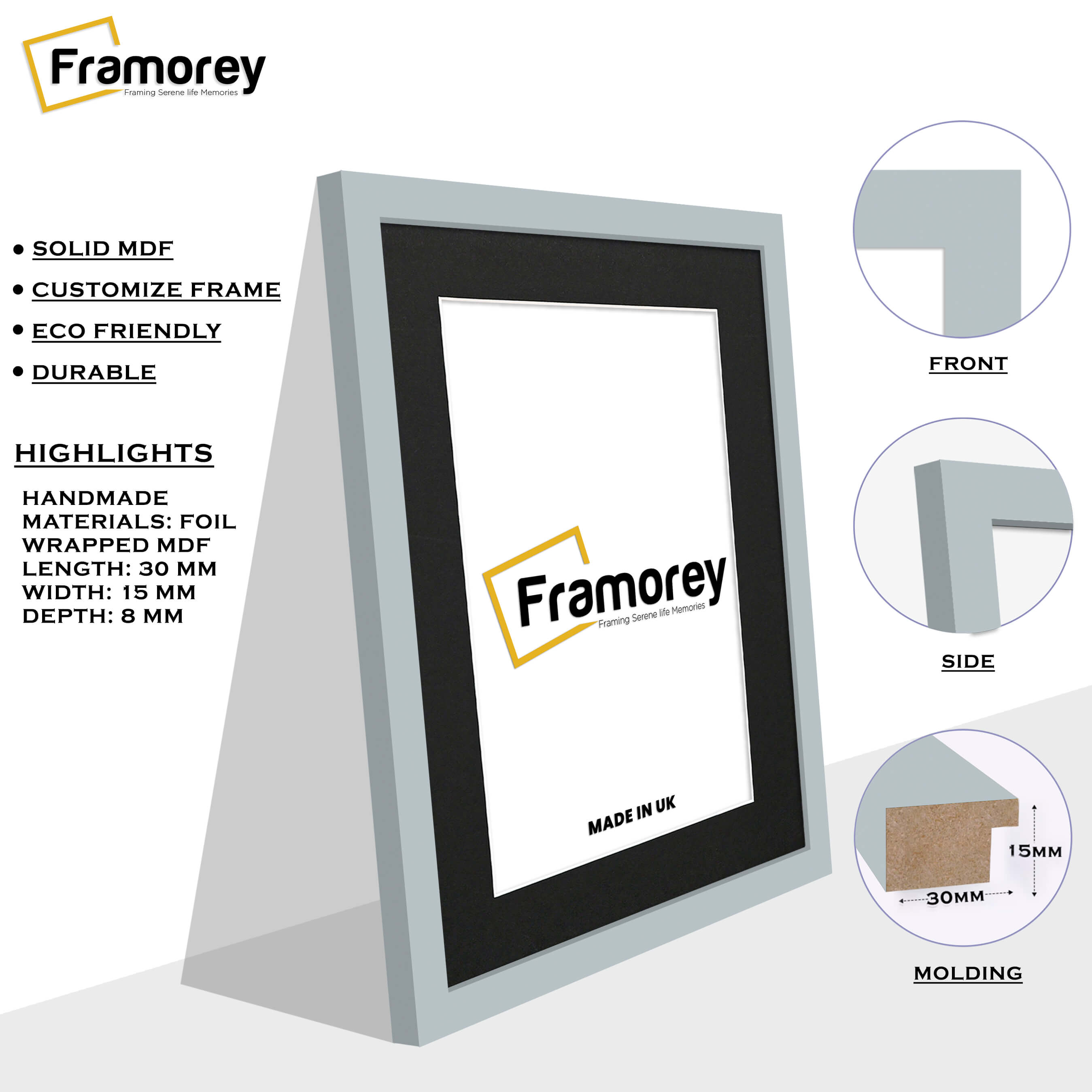 Light Grey Picture Frame with Black Mount