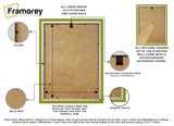 Lime green picture frame back overview with highlights on some of its parts.