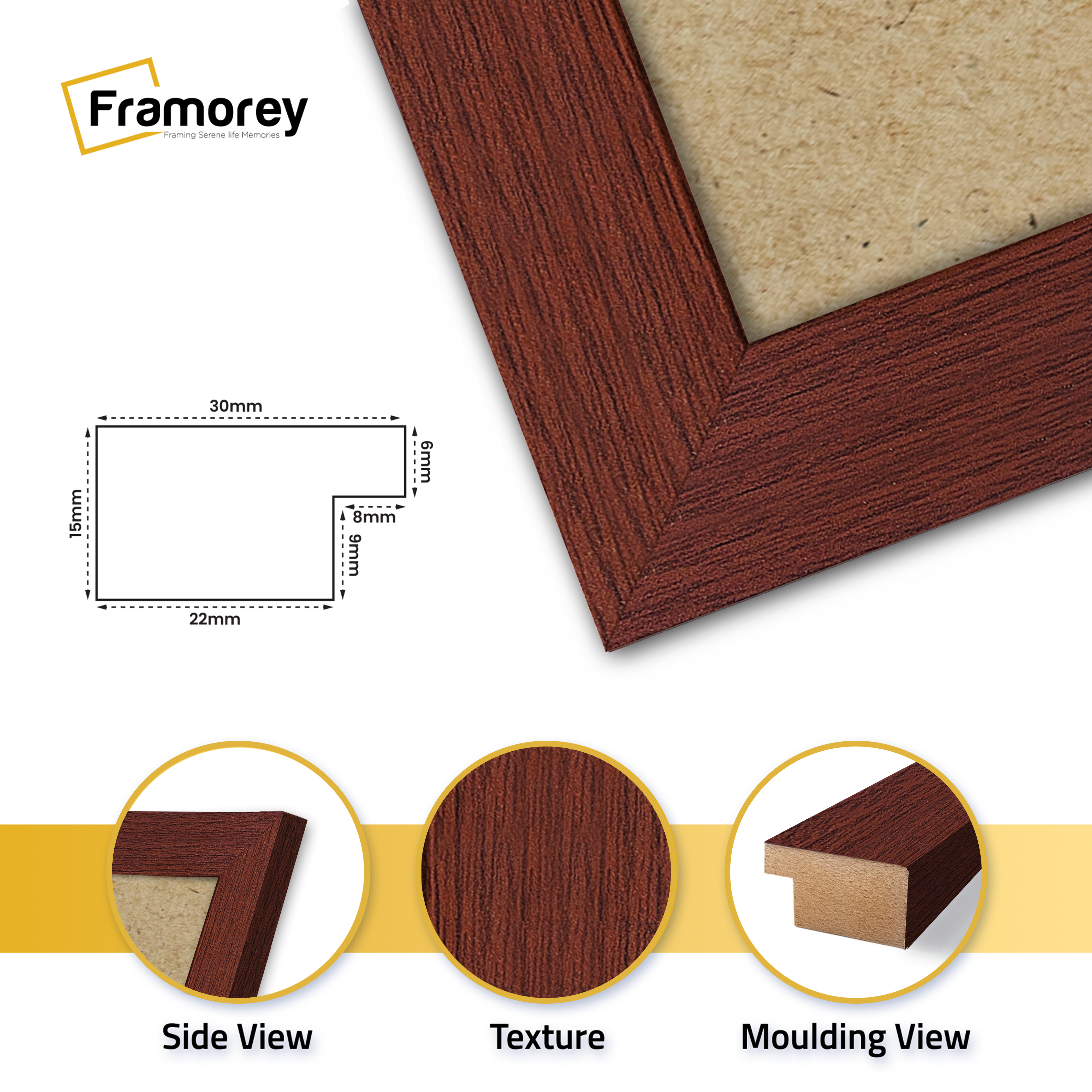 Mahogany Picture Frame Close View Highlighting it's texture & Molding View 