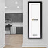 Panoramic Size Matt Black Picture Frame With White Mount Mount hanging on a wall just right side of the modern kitchen.