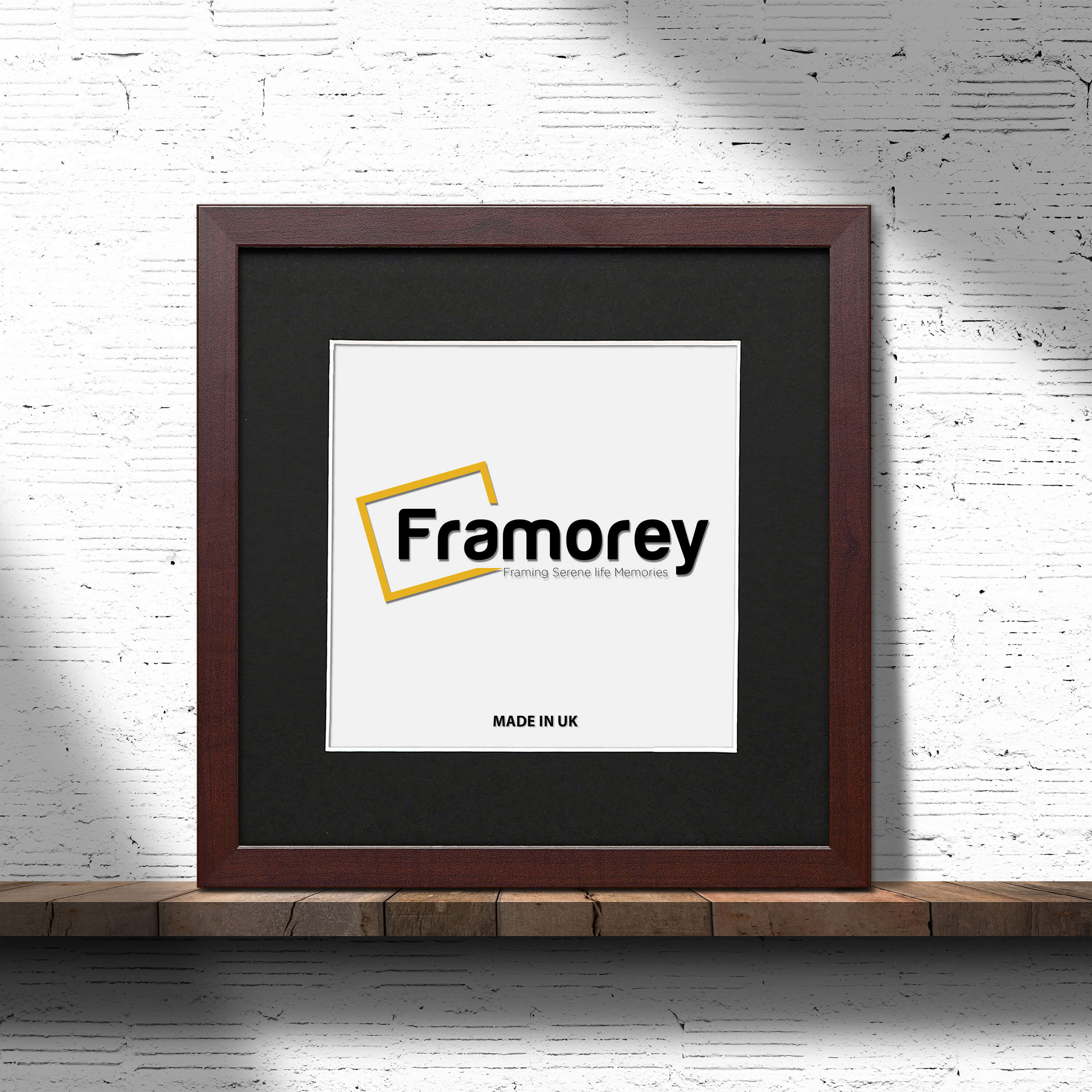 Square Size Mahogany Picture Frame With Black Mount