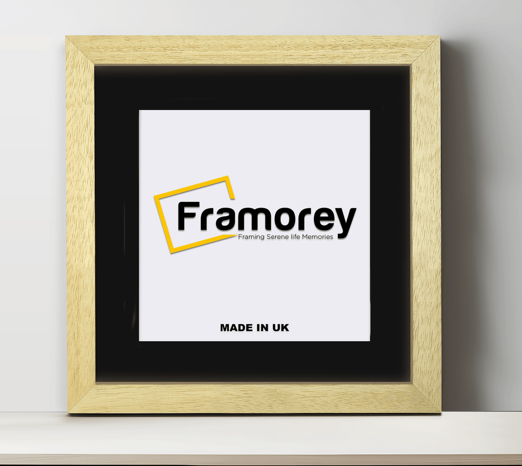Square Natural Solid Wood Picture Frames with Black Mount