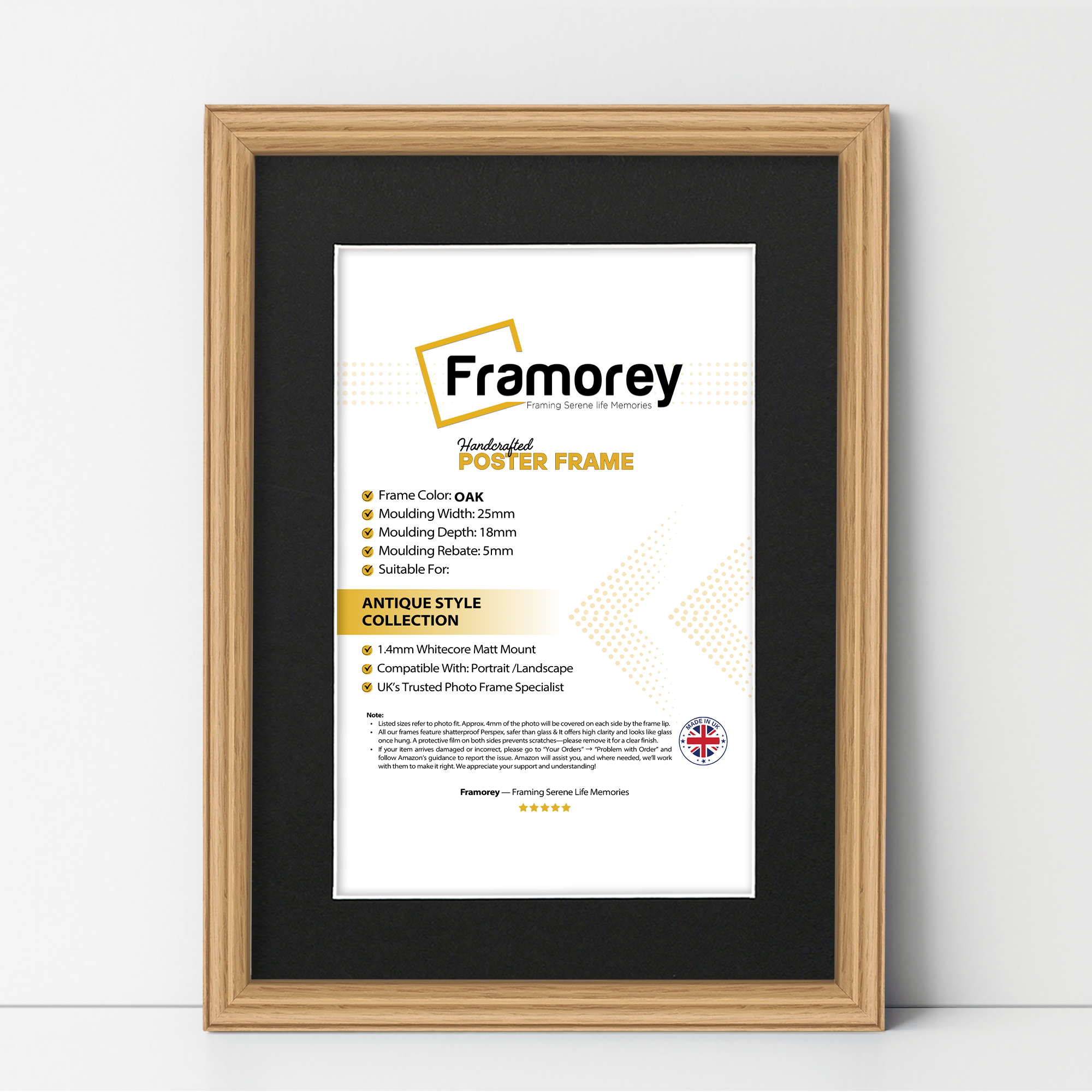 Oak Picture Frame with Black Mount Photo Frame