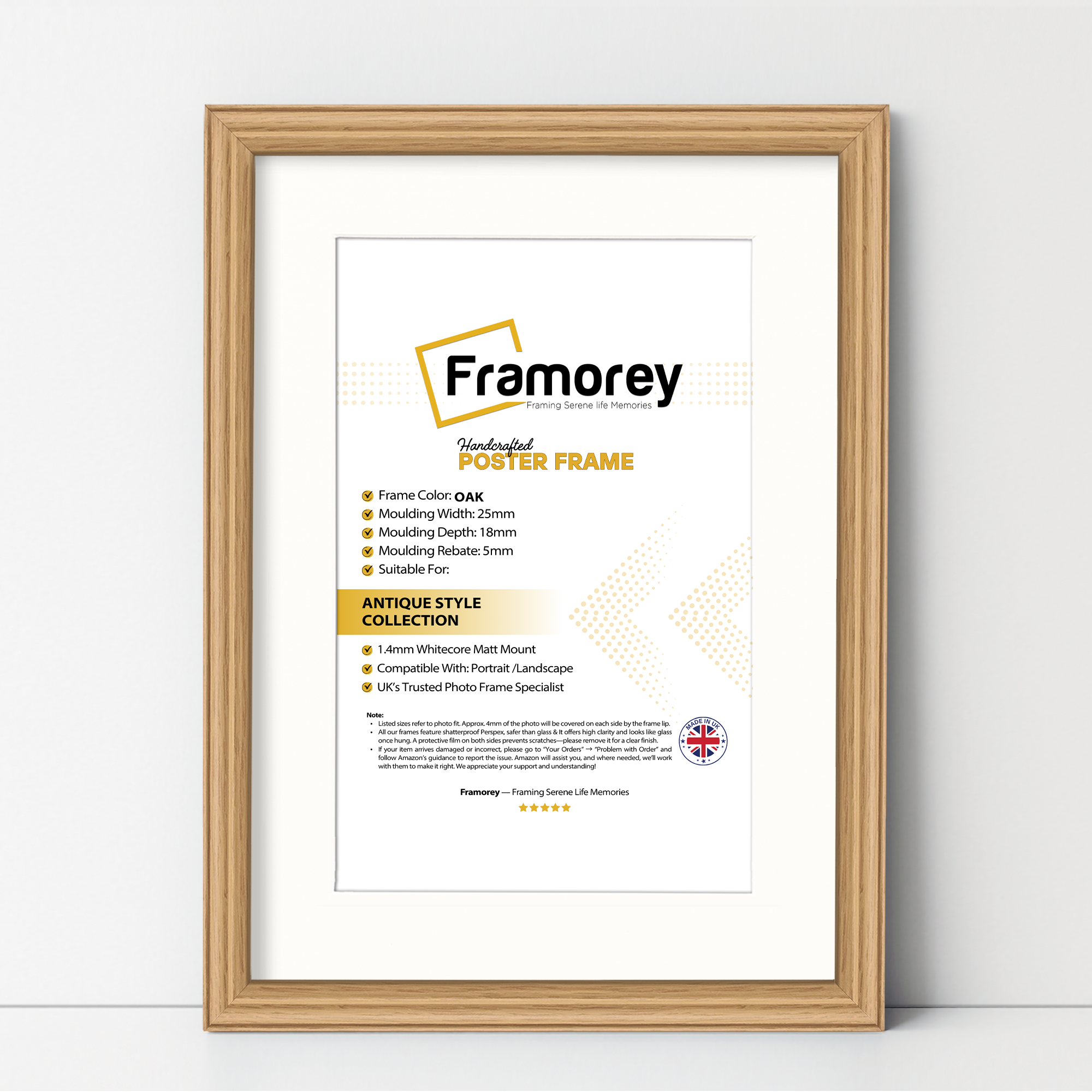 Antique Style Oak Picture Frame Wall Art Photo Frame With White Mount