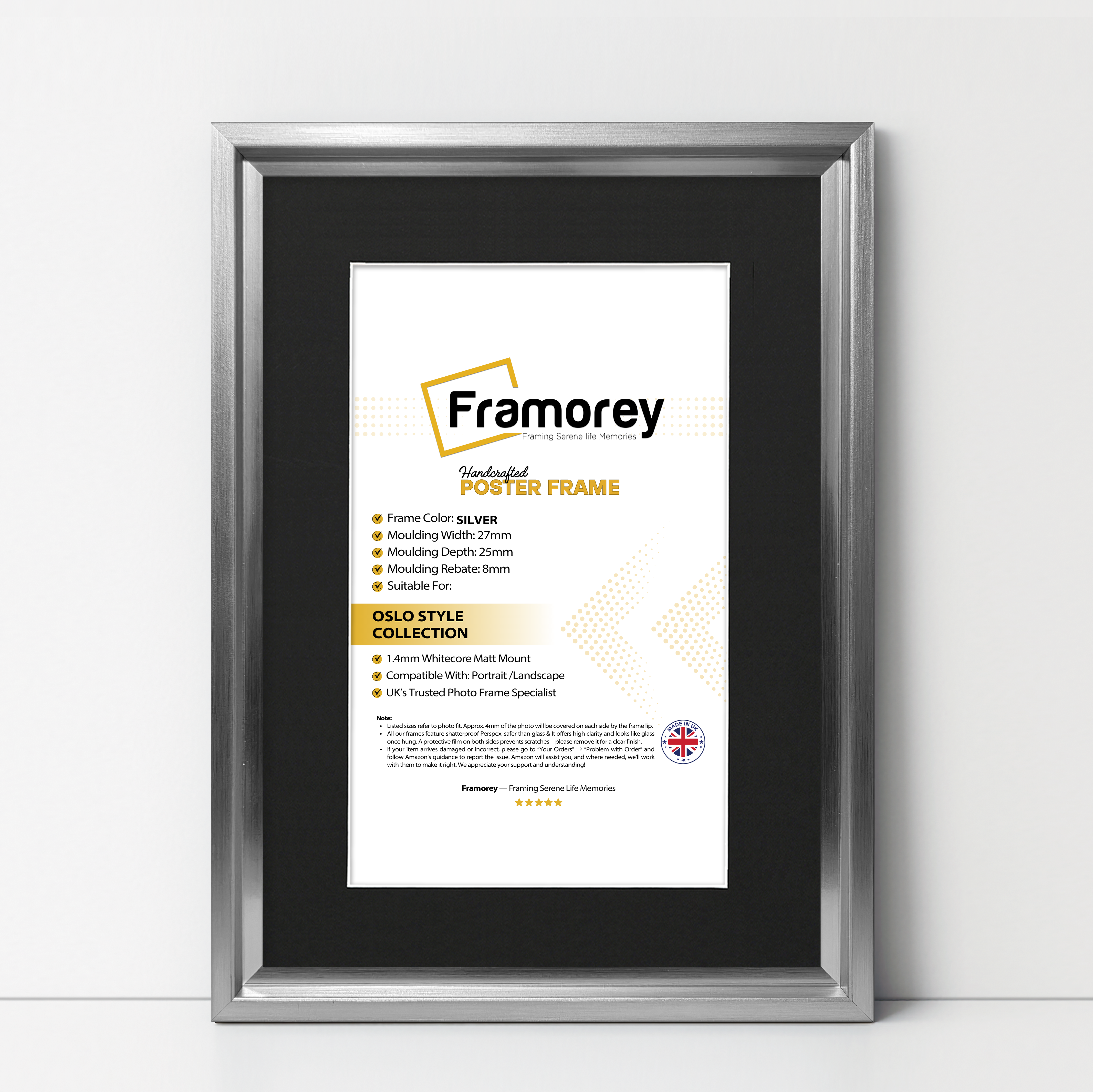 Silver Picture Frame Oslo Style Photo Frames With Black Mount