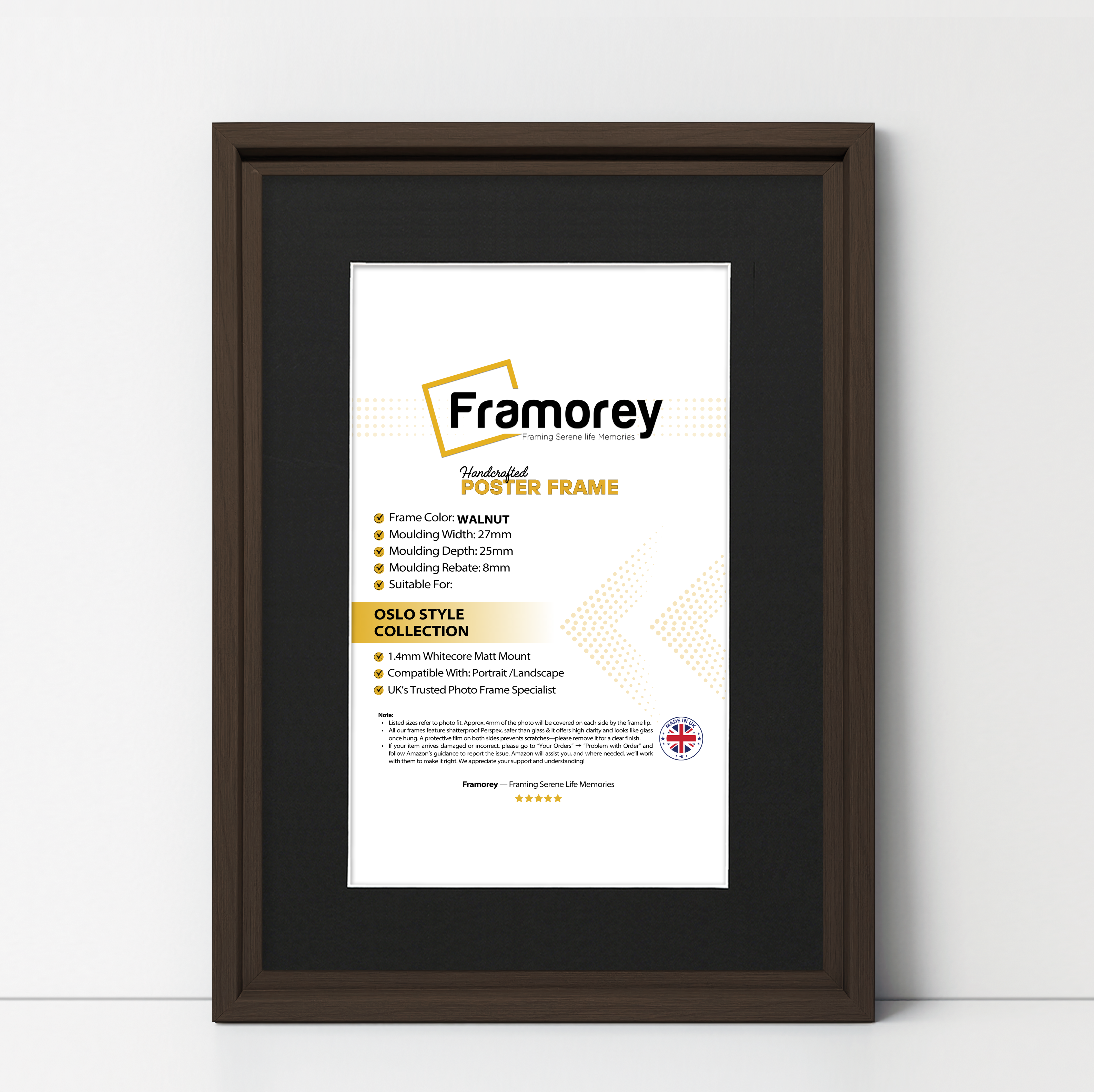 Walnut Picture Frame Oslo Style Photo Frames With Black Mount