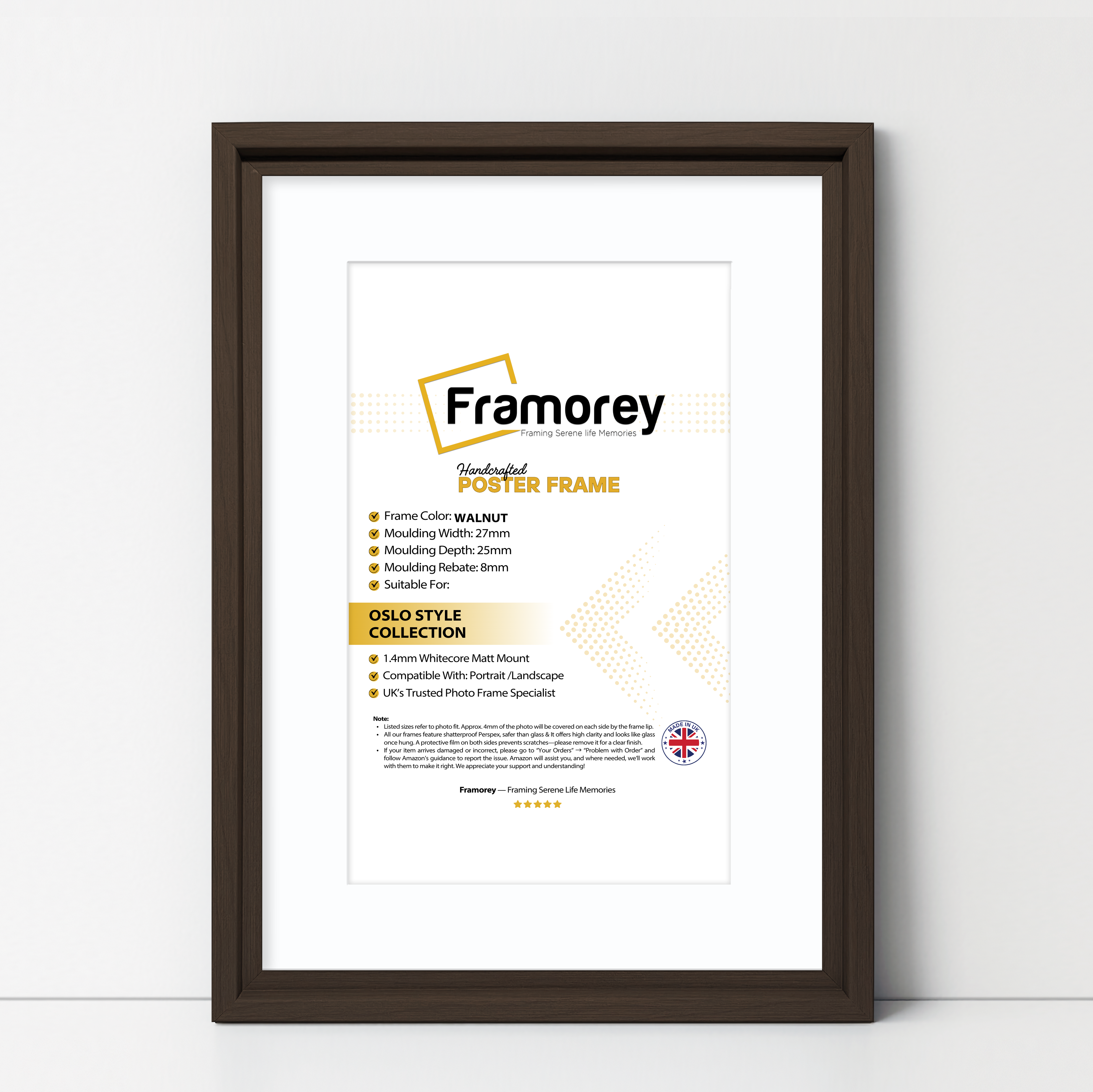 Walnut Picture Frame Oslo Style Photo Frames With White Mount