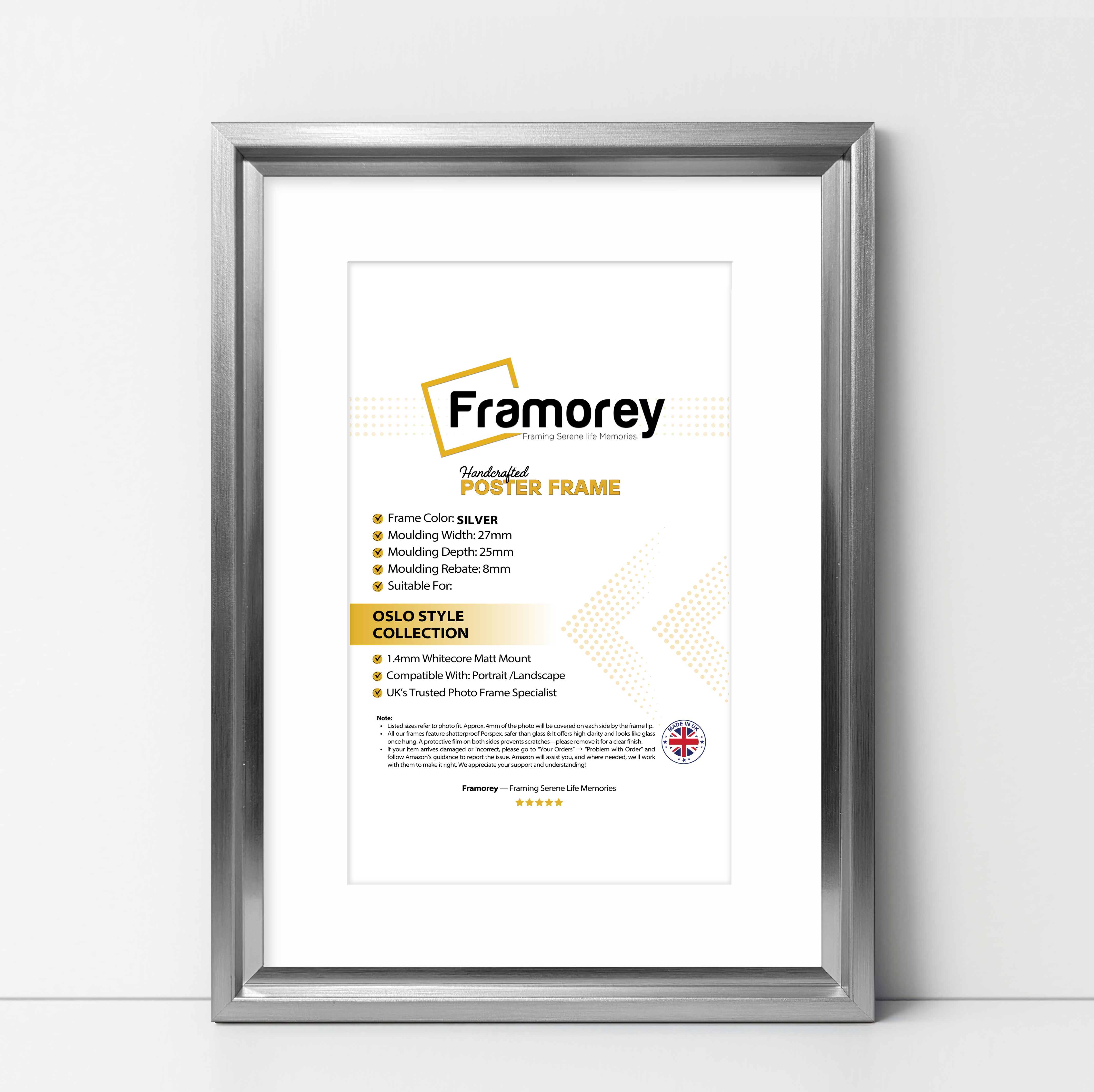 Silver Picture Frame Oslo Style Photo Frames With White Mount