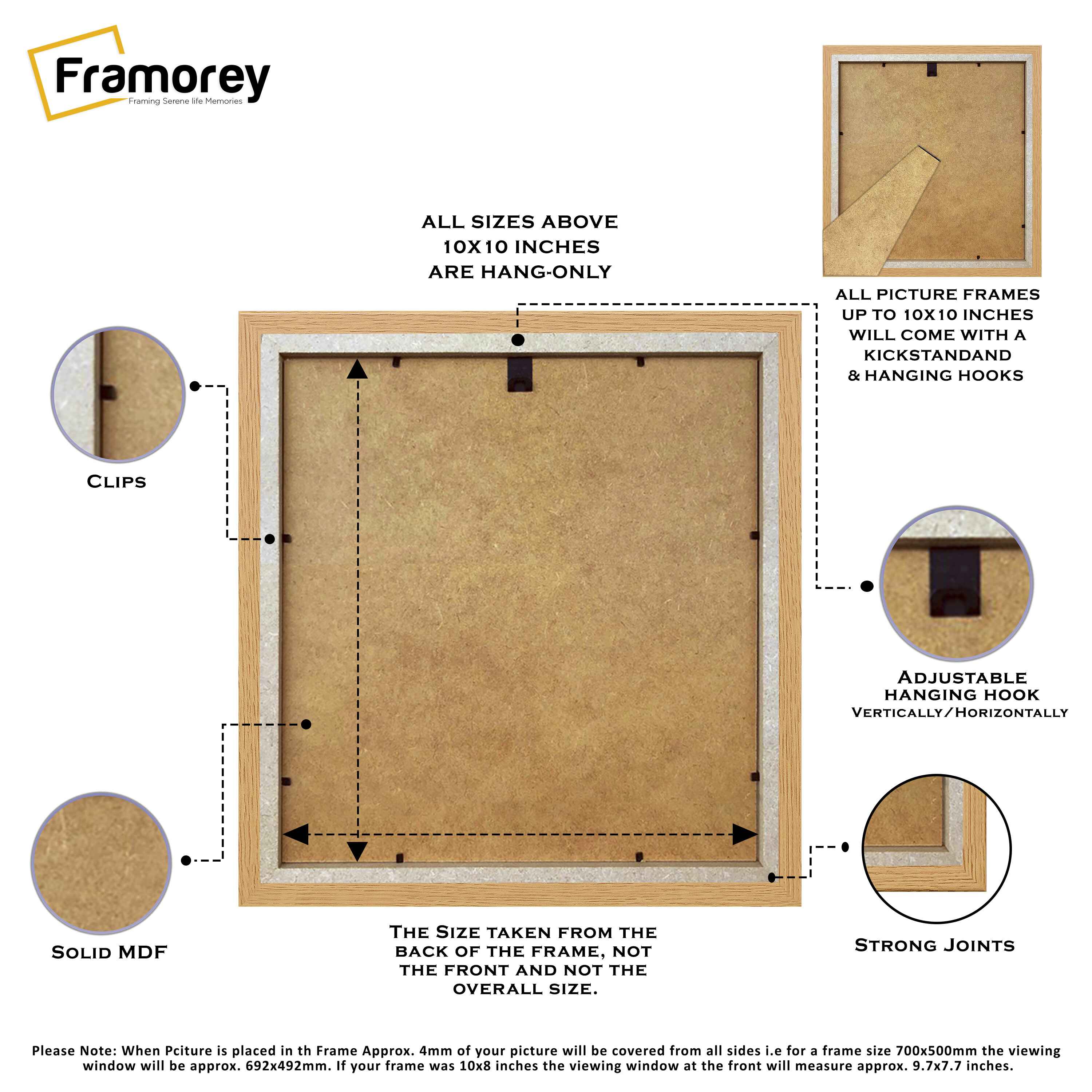 Flat Square Size Oak Picture Photo Frame With Black Mount