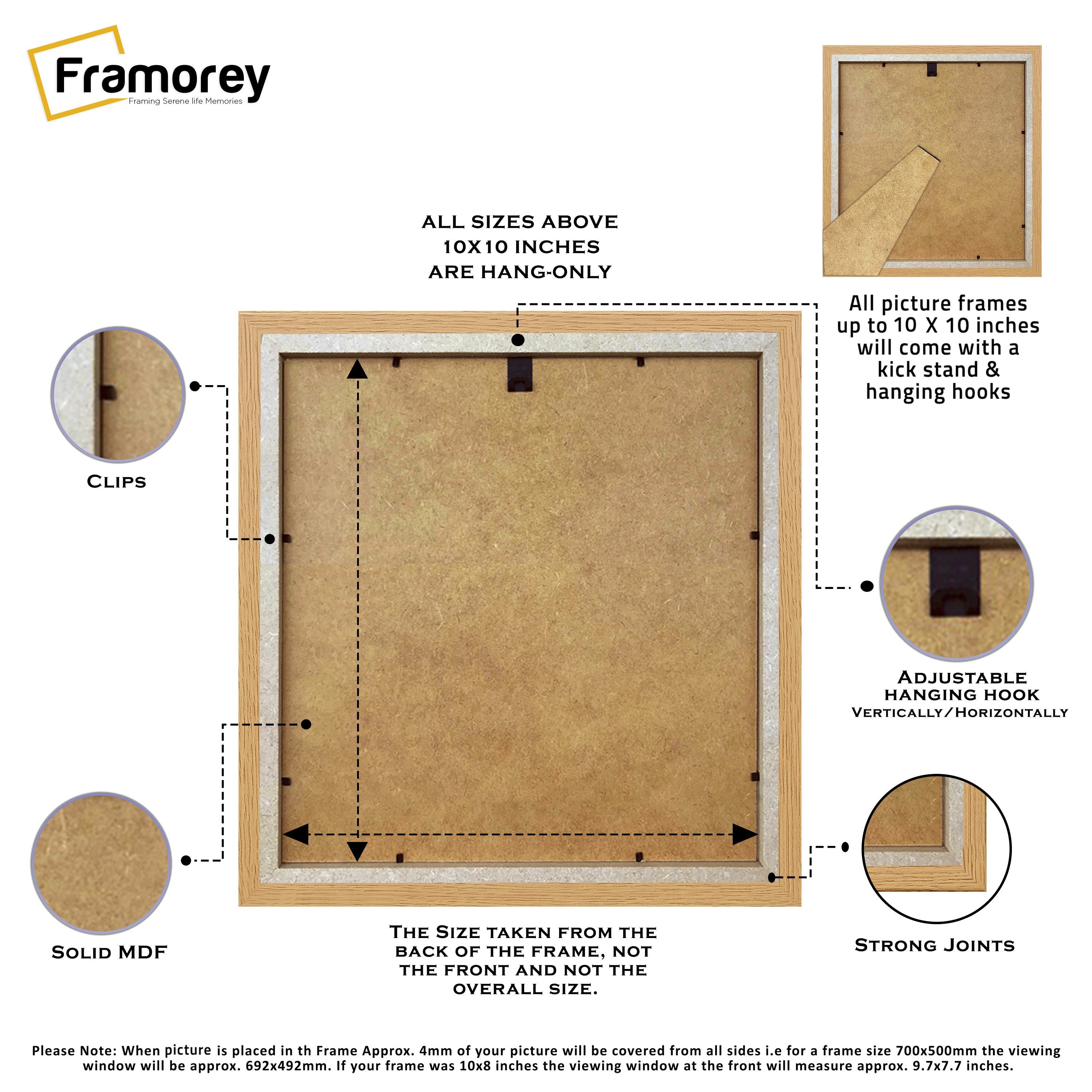 Flat Square Oak Picture Frame Wall Art Poster Frame With Ivory Mount