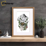 Oak Minimalist Poster Frame With White Mount standing with the wall on a wooden slab