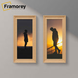 Swept Style Panoramic Oak Photo Print Frame is hanging on a wall.