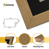 close view of oak Photo frame featuring side view texture and molding view