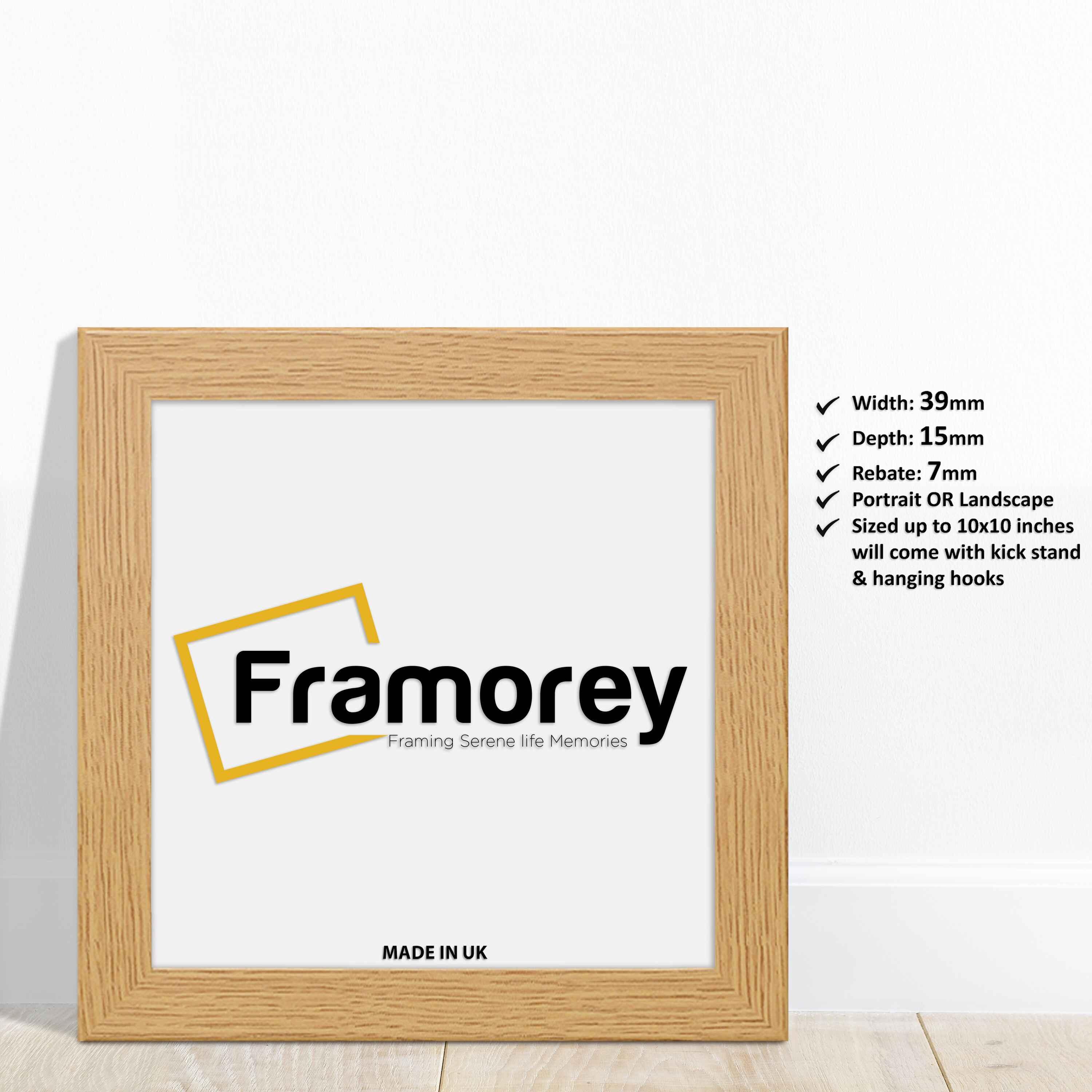 Square Size Oak Photo Frames leaning with the wall with some details.