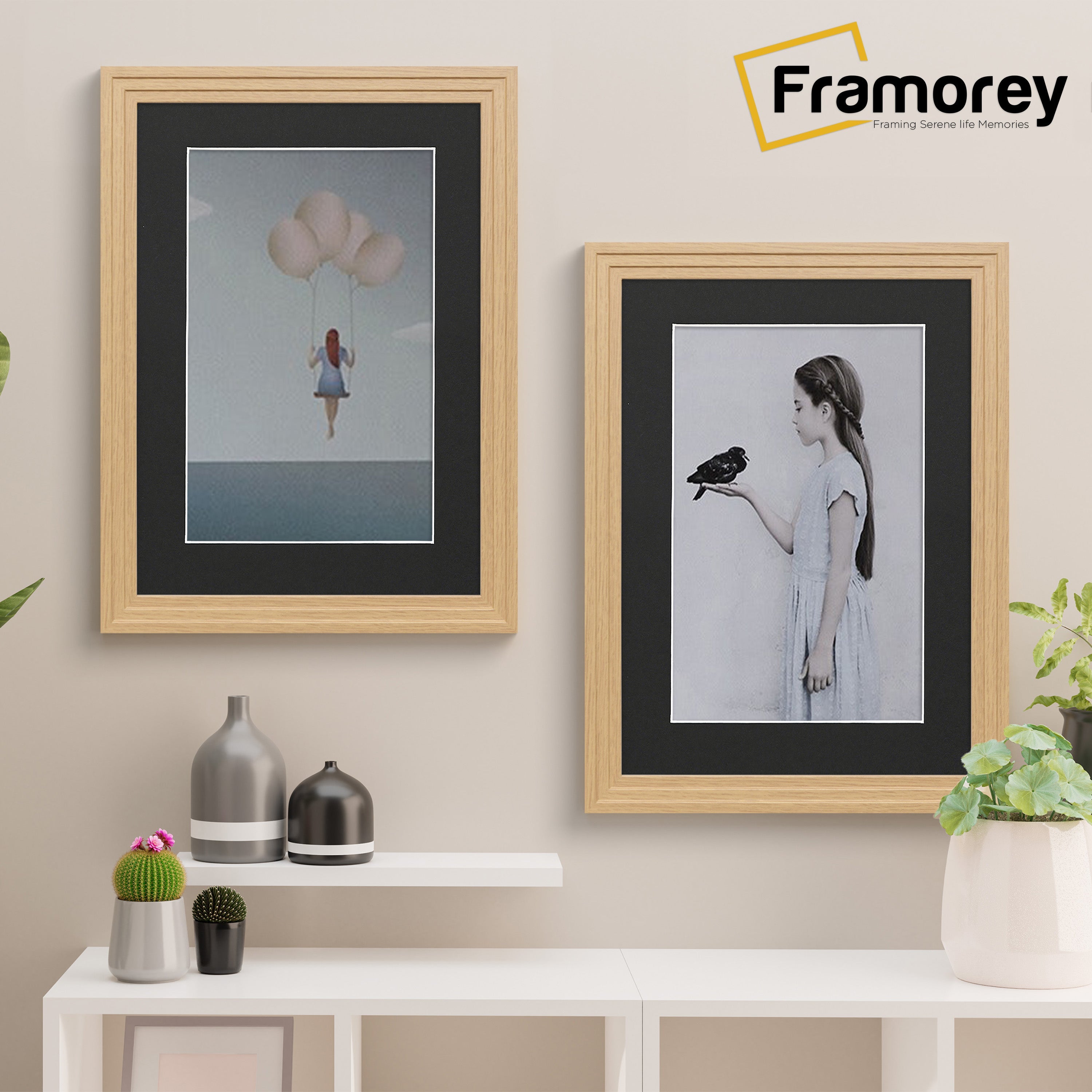 Step Style Oak Picture Frame Wall Art Poster Frame With Black Mount