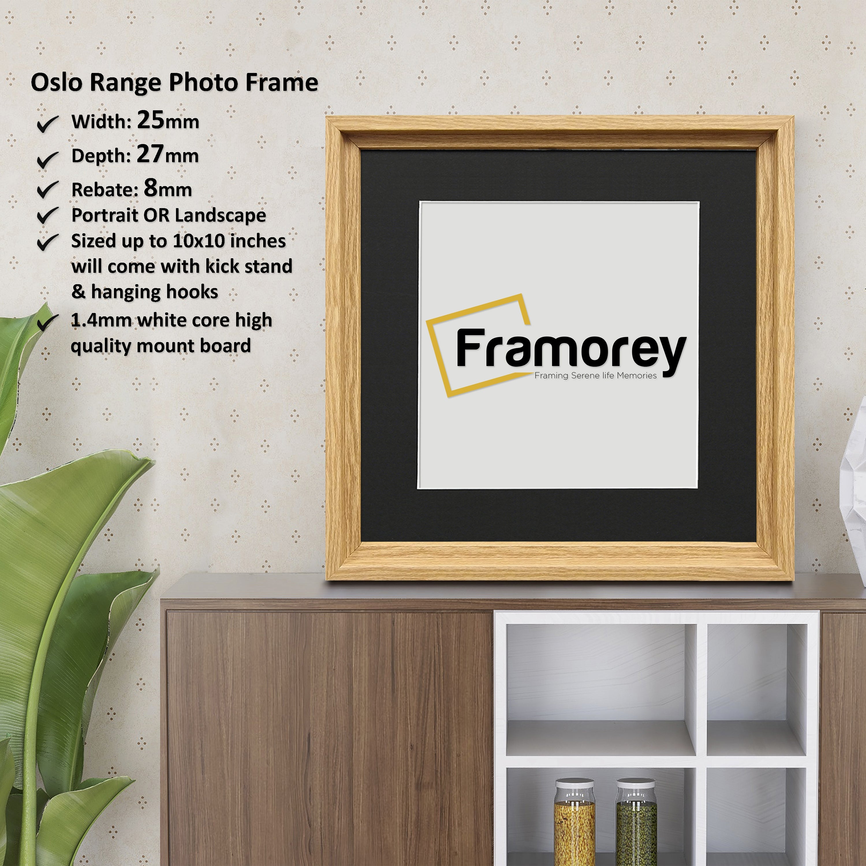 Square Size Oak Oslo Photo Frames Wall Art Frames With Black Mount