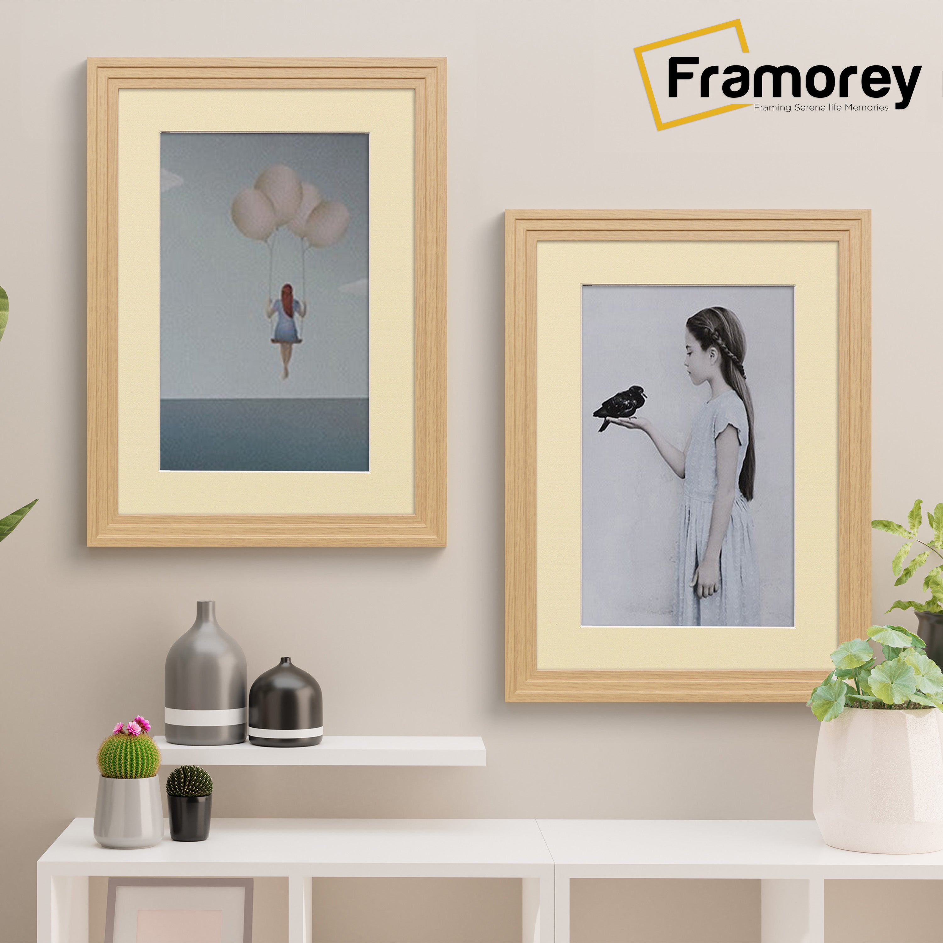 Step Style Oak Picture Frame Wall Art Poster Frame With Ivory Mount